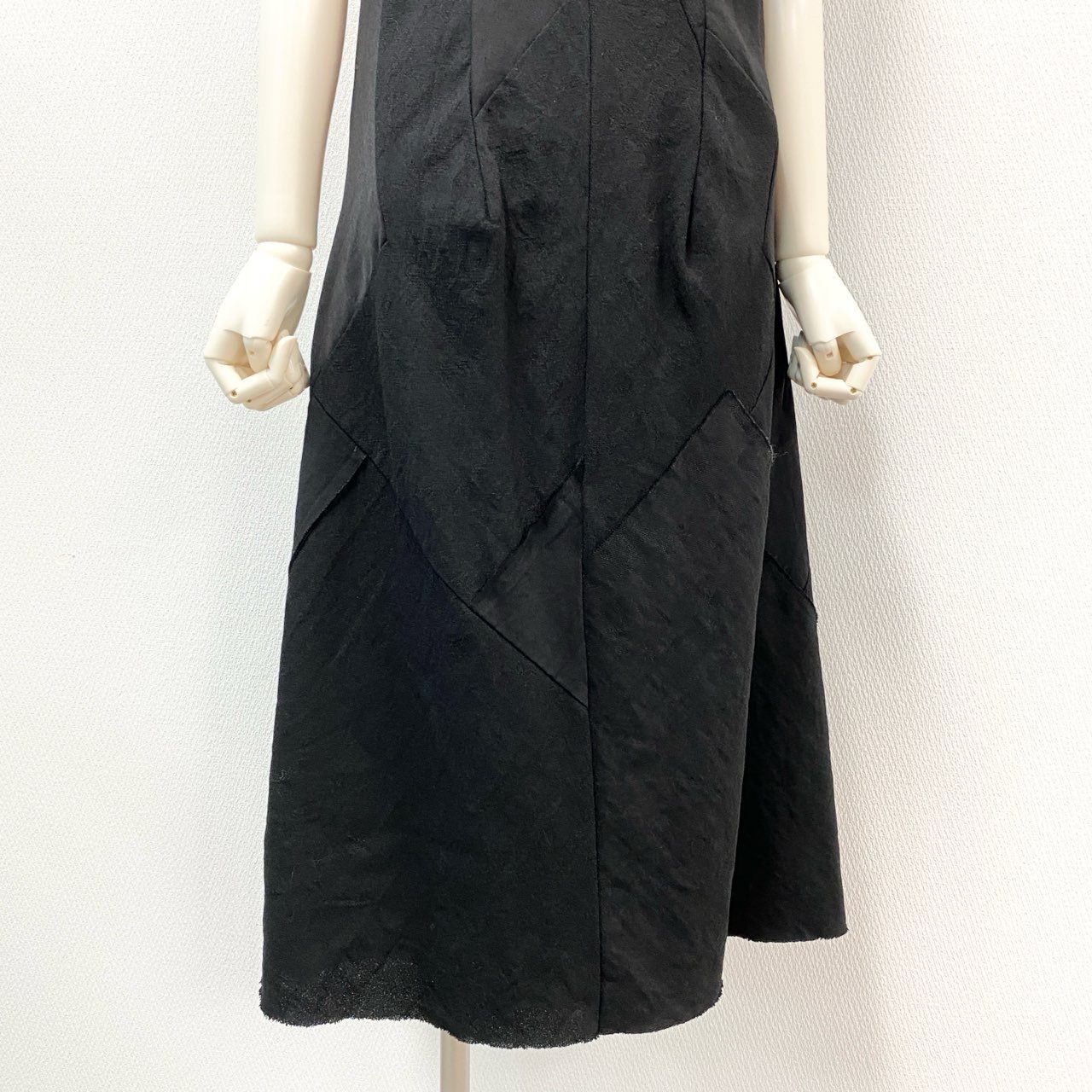 57h28 JUNYA WATANABE COMME des GARCONS ジュンヤワタナベ コムデギャルソン AD2002 裁断加工 パッチワーク 再構築 ノースリーブワンピース ドレス Y2K ロング丈 M ブラック ウール レディースo07t