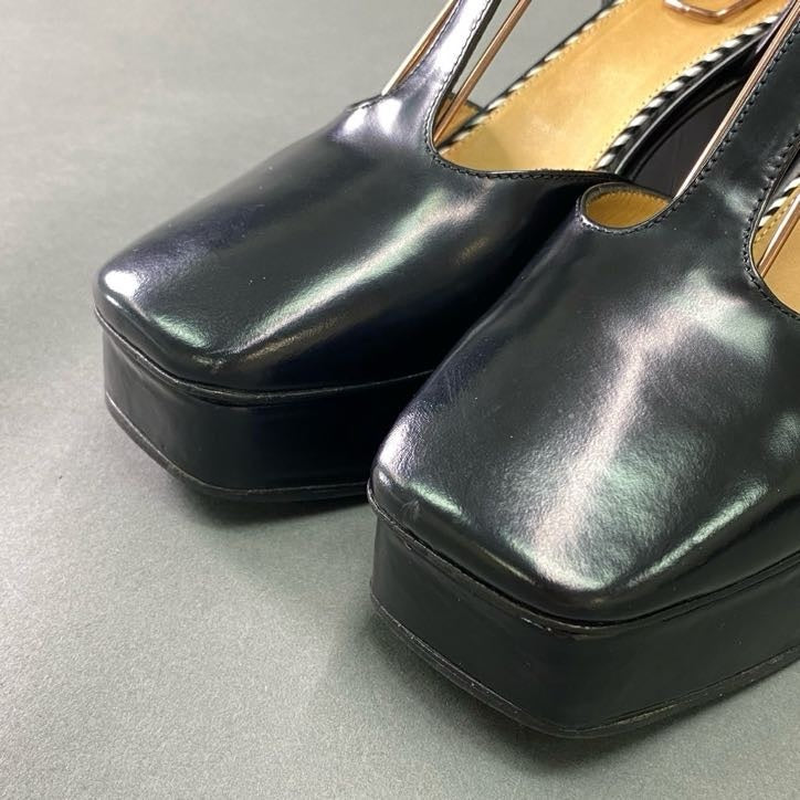 4f4 《極美品》 TOGA PULLA トーガ プルラ プラットフォーム メタルコンチョ パンプス 37 ブラック レザー シューズ Metal Pumps