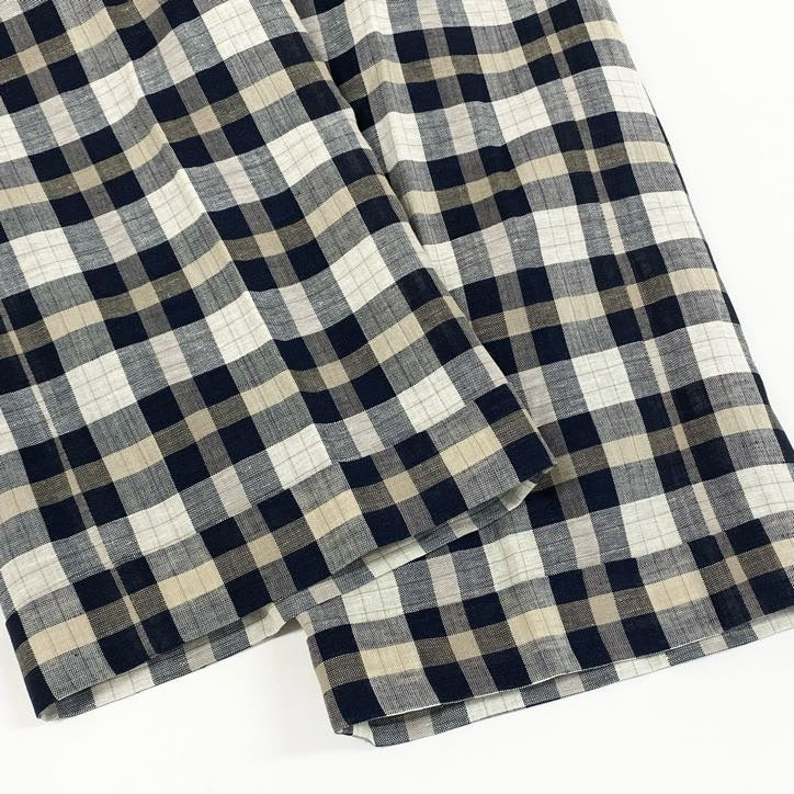 64g24【美品】 Drawer ドゥロワー ギンガムチェックパンツ スラックスパンツ ワイドパンツ リネン混紡 レディース 女性用 6514-236-0873 ブラック系_