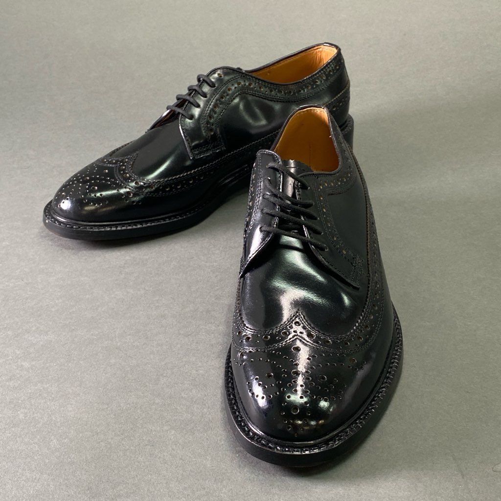 1e7 《美品》 KINGSLAND キングスランド Wチップ ドレスシューズ 25.5cm ブラック レザー 革靴 メダリオン ウイングチップ