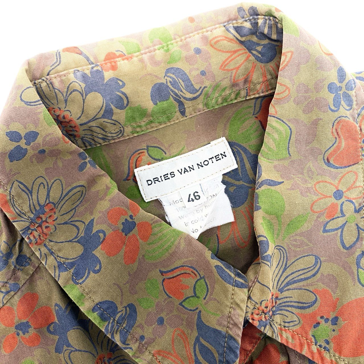 16j20 DRIES VAN NOTEN ドリスヴァンノッテン 長袖シャツ 花柄シャツ トップス ベルギー製 サイズ46 グリーン コットン メンズu02t