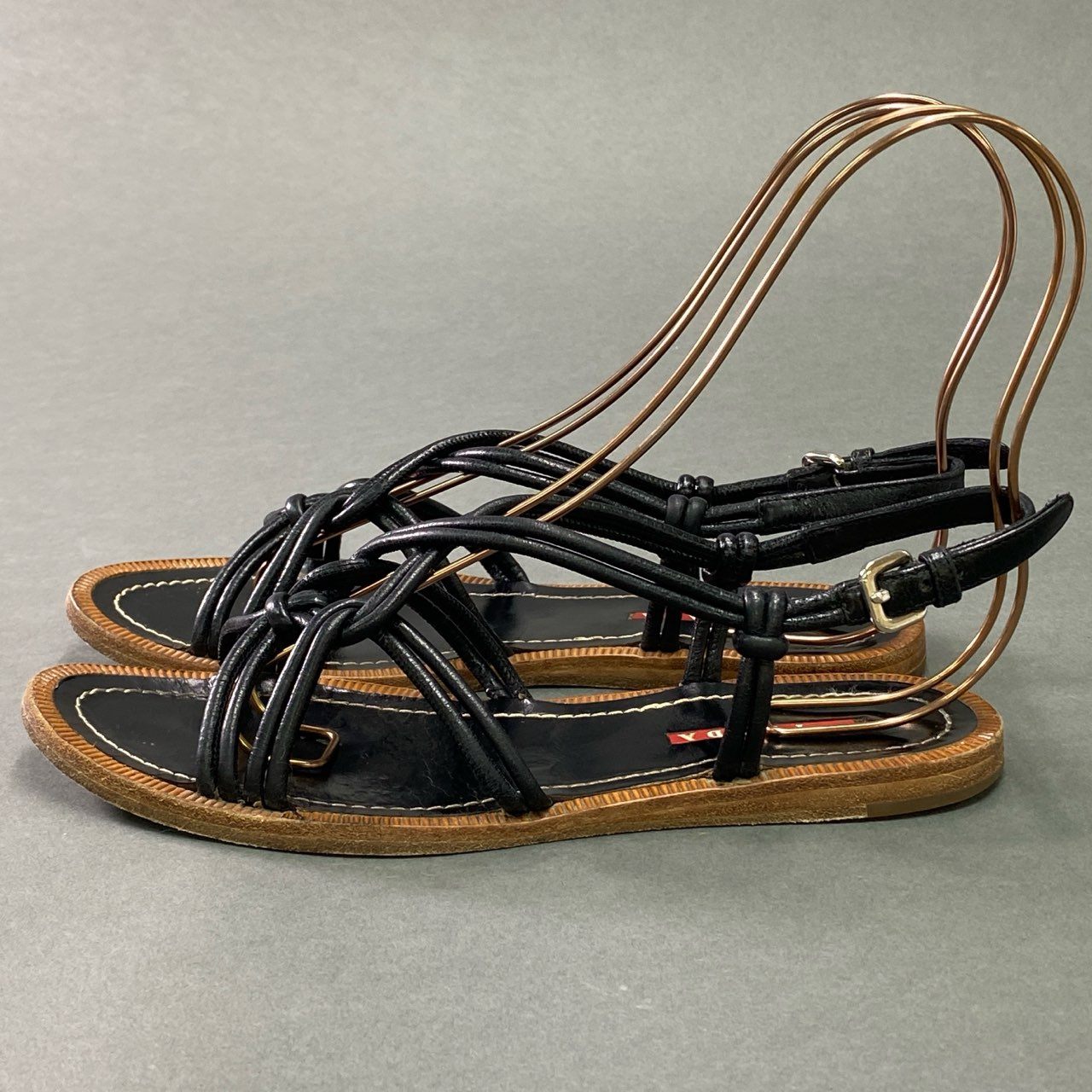 1c18 PRADA SPORT プラダスポーツ レザー スリングバック サンダル シューズ イタリア製 36 1/2 ブラック