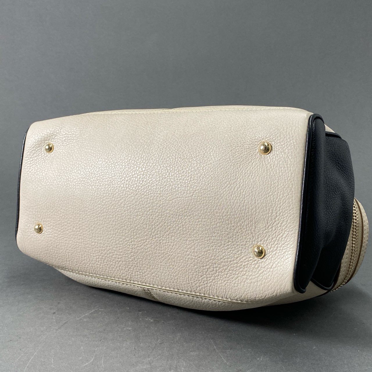 Ae19 MAX MARA マックスマーラ ツートン 2WAY ショルダーバッグ ハンドバッグ ベージュ ブラック レザー イタリア製