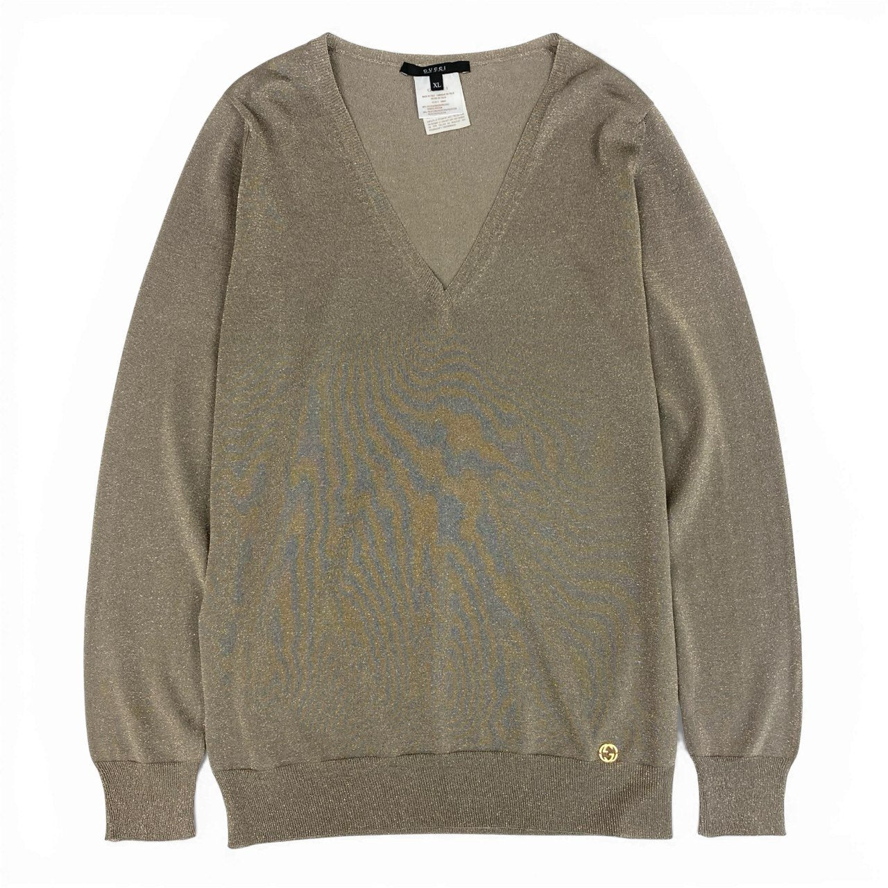 Ia26 【美品】GUCCI グッチ Vネック ニットセーター ラメ GGロゴ 