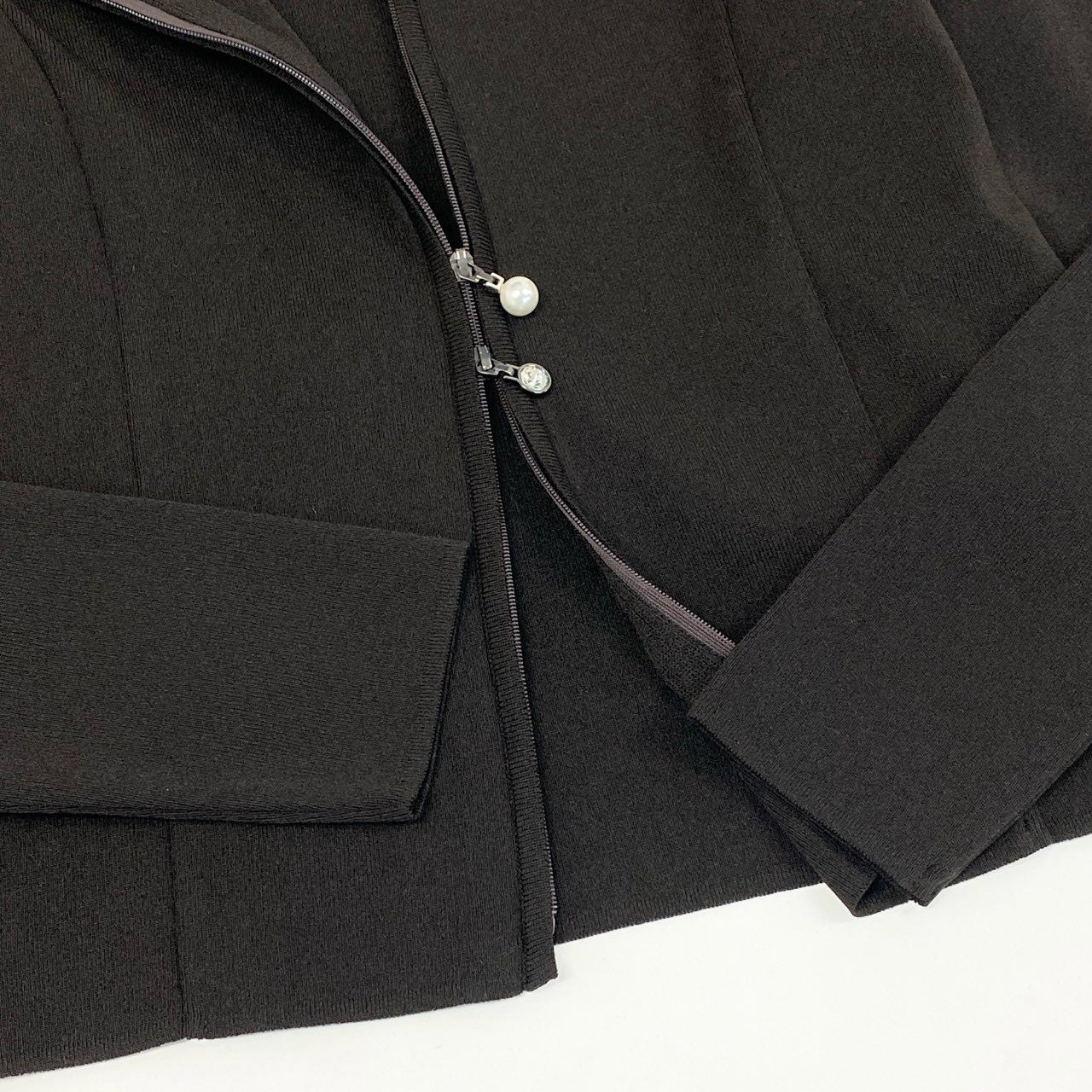 29d11 《美品》 Rene ルネ パール&ビジュー ダブルジップカーディガン 6232360 36 ブラウン ストレッチ 伸縮性◎ 日本製