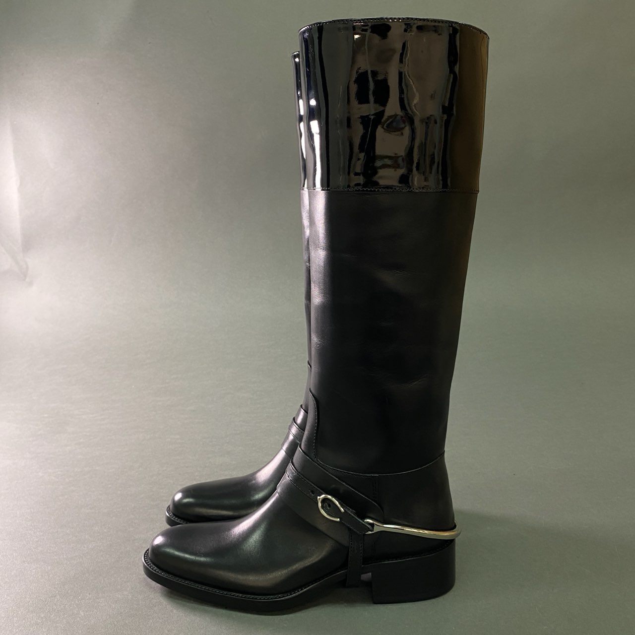 2b28 SARTORE サルトル 定価¥162.800 レザーロングブーツ 切替ブーツ leather レディース イタリア製 35 ブラック レザー エナメル