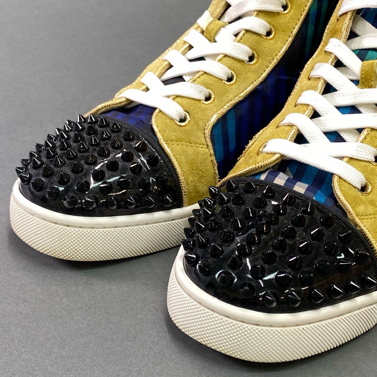 2l20 Christian Louboutin クリスチャンルブタン エナメルトゥ ローカットスニーカー 41 ネイビー ボルドー レザー 幾何学 シューズ EU製