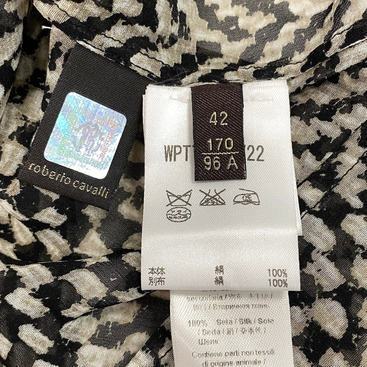 Ad21 roberto cavalli ロベルトカヴァリ シースルーシャツ コットンシャツブラウス 総柄 42サイズ オレンジ ブラック コットン100% レディース 女性用t18r