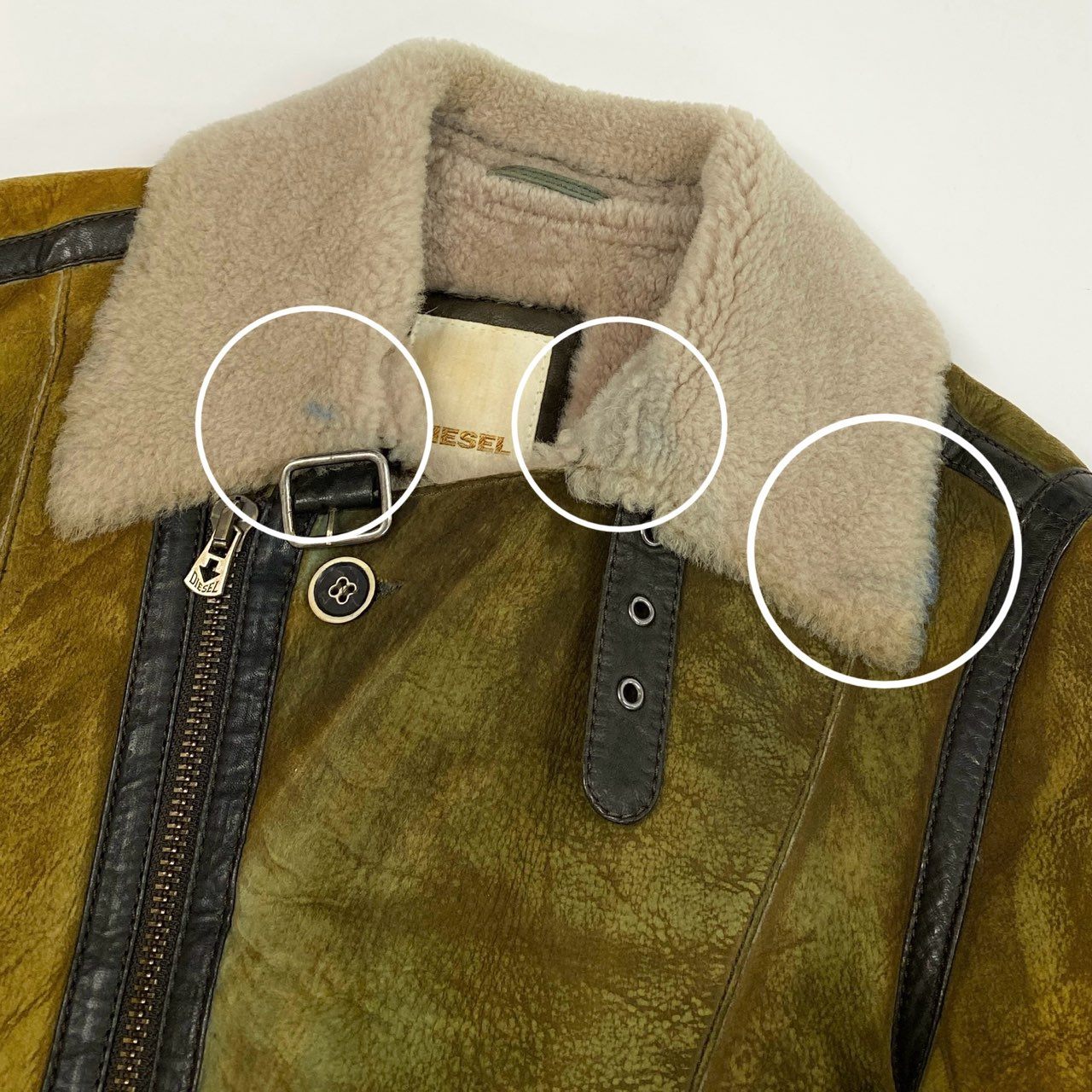 67k7 DIESEL ディーゼル ムートンジャケット ライダースジャケット ヴィンテージ加工 ラムレザー 羊革 Sサイズ イエローブラウン メンズu02t