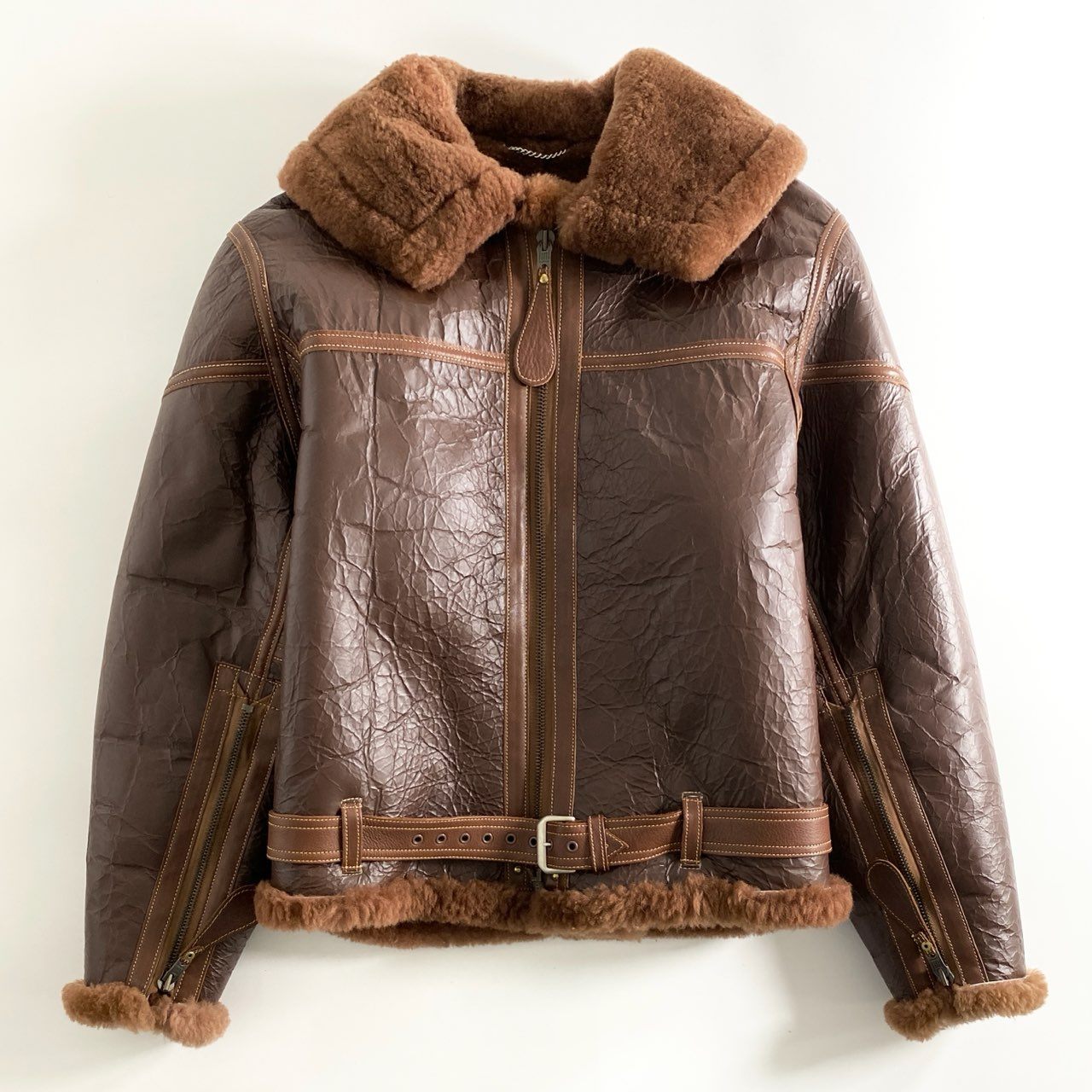 31d12 EASTMAN LEATHER CLOTHING イーストマンレザー R.I.F フライトジャケット ムートンジャケット 36 ブラウン メンズ flying jacket