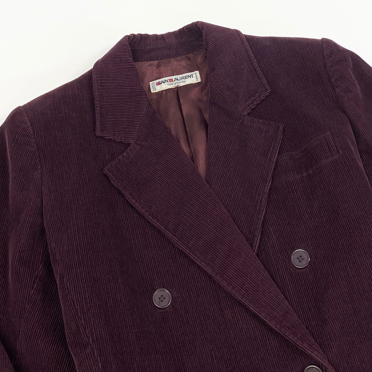 46e9 【フランス製】SAINT LAURENT サンローラン リヴゴージュ ヴィンテージ ダブルジャケット サイズ36 ボルドー コーデュロイ レディース 女性用 フランスヴィンテージ