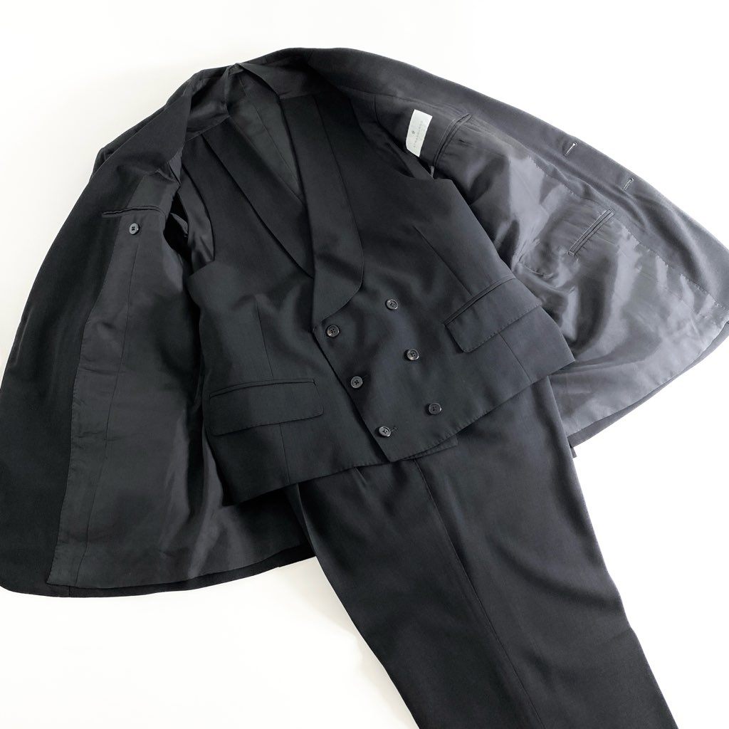 64e5 オーダー品 STRASBURGO ストラスブルゴ × Igarashi Trousers 五十嵐トラウザーズ スリーピーススーツ テーラードジャケット/ジレベスト/スラックスパンツ ブラック ウール100% メンズ 紳士服