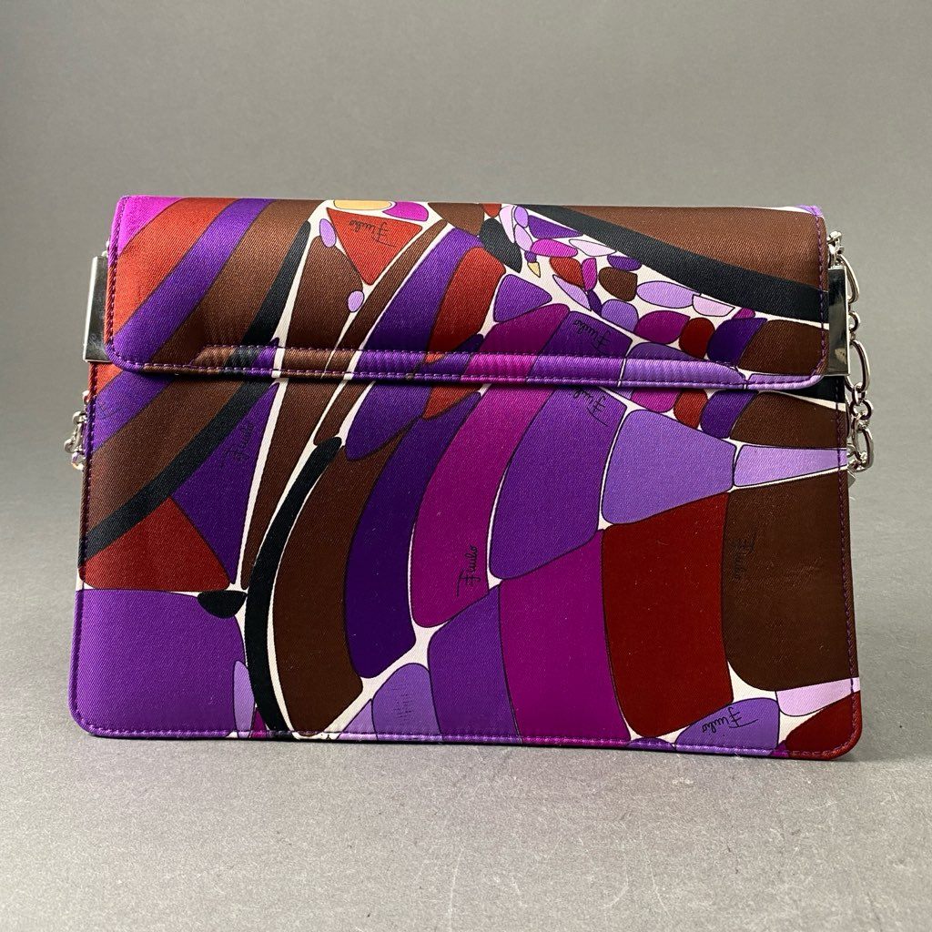 78f8 《美品》 Emilio Pucci エミリオプッチ ワンショルダーバッグ パープル プリント パーティ セレモニー チェーン カバン