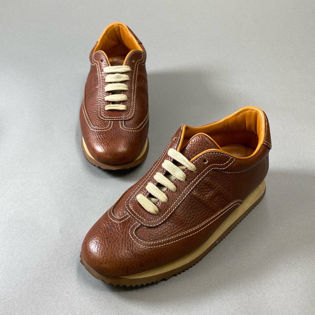 6j16 HERMES エルメス クイックレザースニーカー スニーカー シューズ レースアップ 38サイズ ブラウン レザー レディースu02t