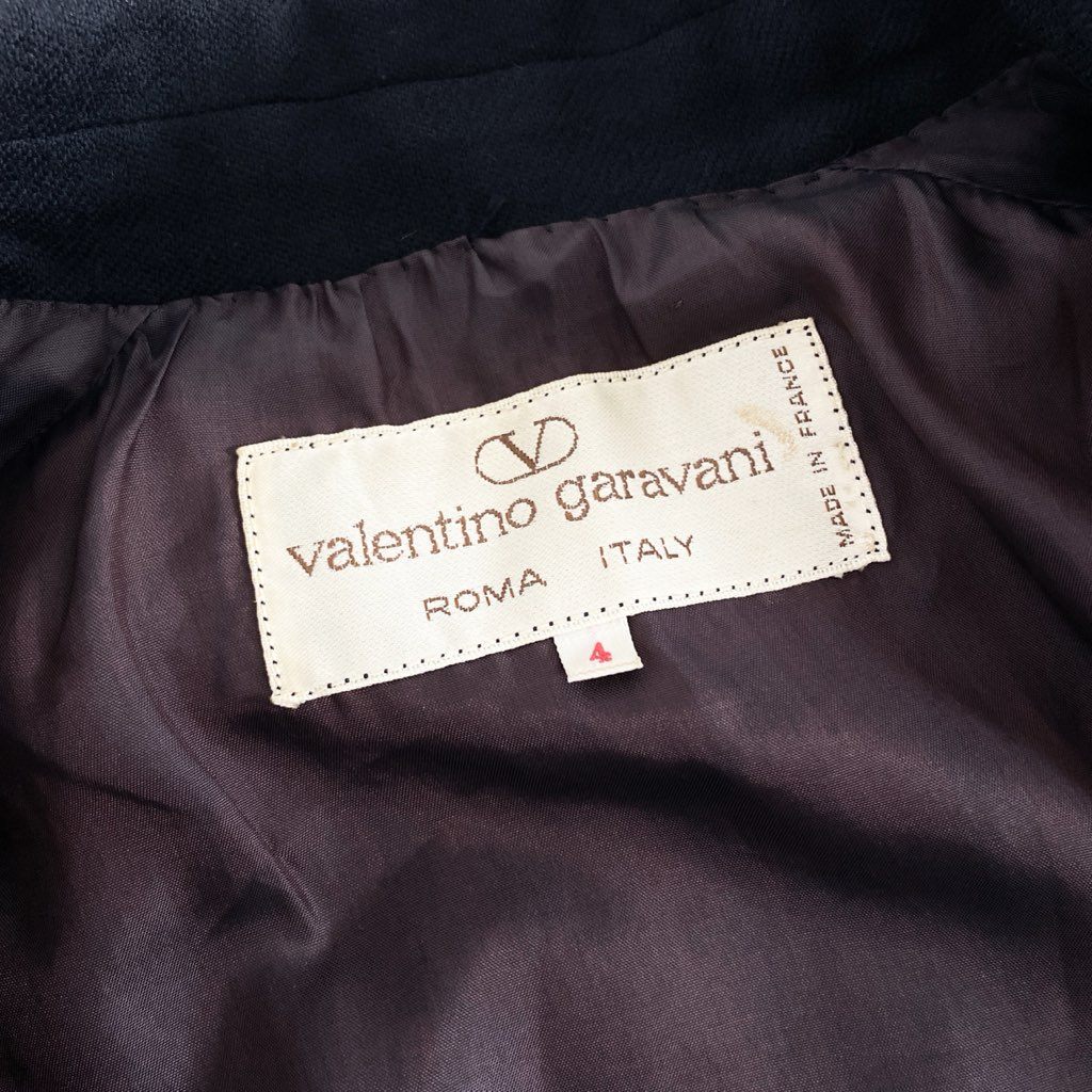 50f18 VALENTINO GARAVANI ヴィンテージ ヴァレンティノ ガラヴァーニ フリンジ付き デザインジャケット スカート セットアップ サイズ4 ブラック アーカイブ