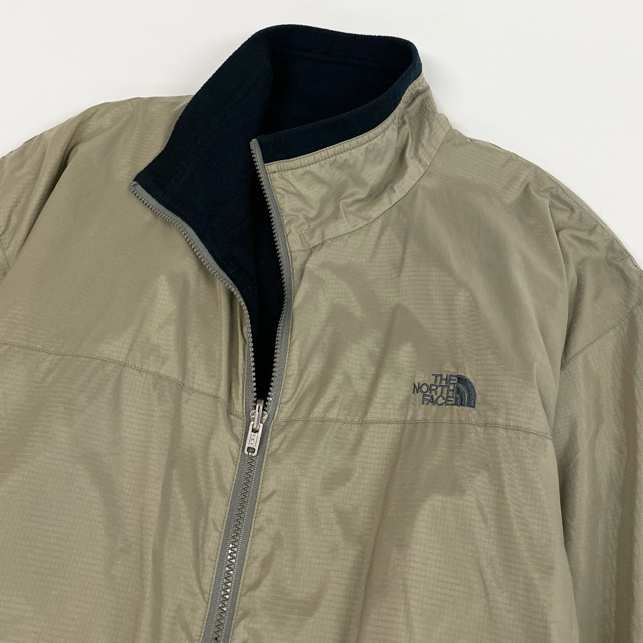 57j17 THE NORTH FACE ザノースフェイス フレックスベントリバーシブル フリースジャケット ナイロンジャケット ロゴ刺繍 NP16001 Lサイズ ブラック カーキ メンズu02t