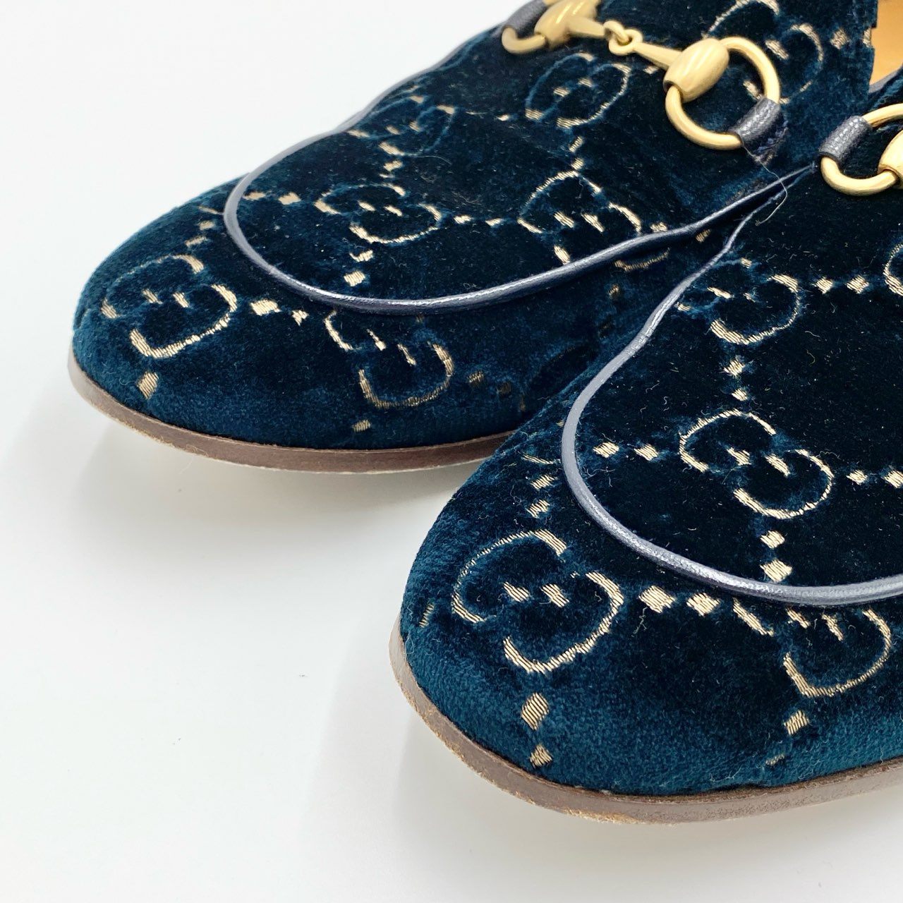 1i4 GUCCI グッチ GGベルベット ホースビット ローファー ドレスシューズ 430088 サイズ8.5 ネイビー メンズ 紳士靴k02i