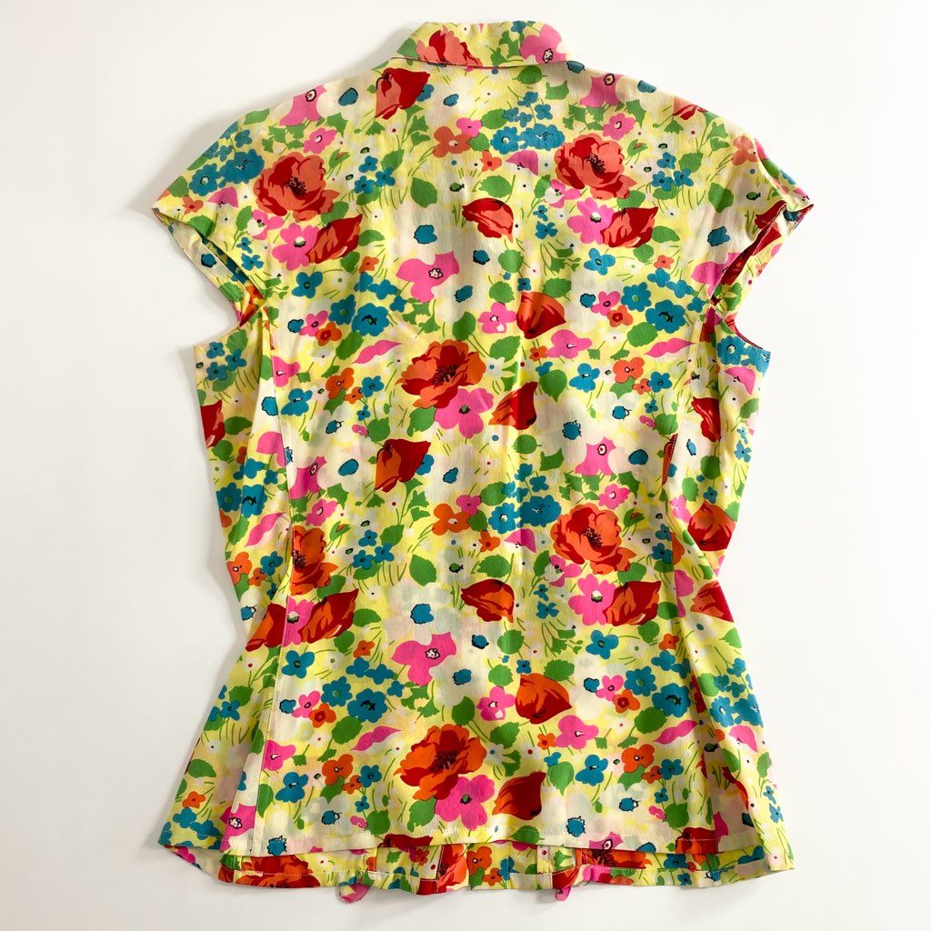 32d5 istante イスタンテ VERSACE ヴェルサーチ フラワープリント シルクフリルシャツ イエロー SILK100% イタリア製 ノースリーブ レトロ ビンテージ