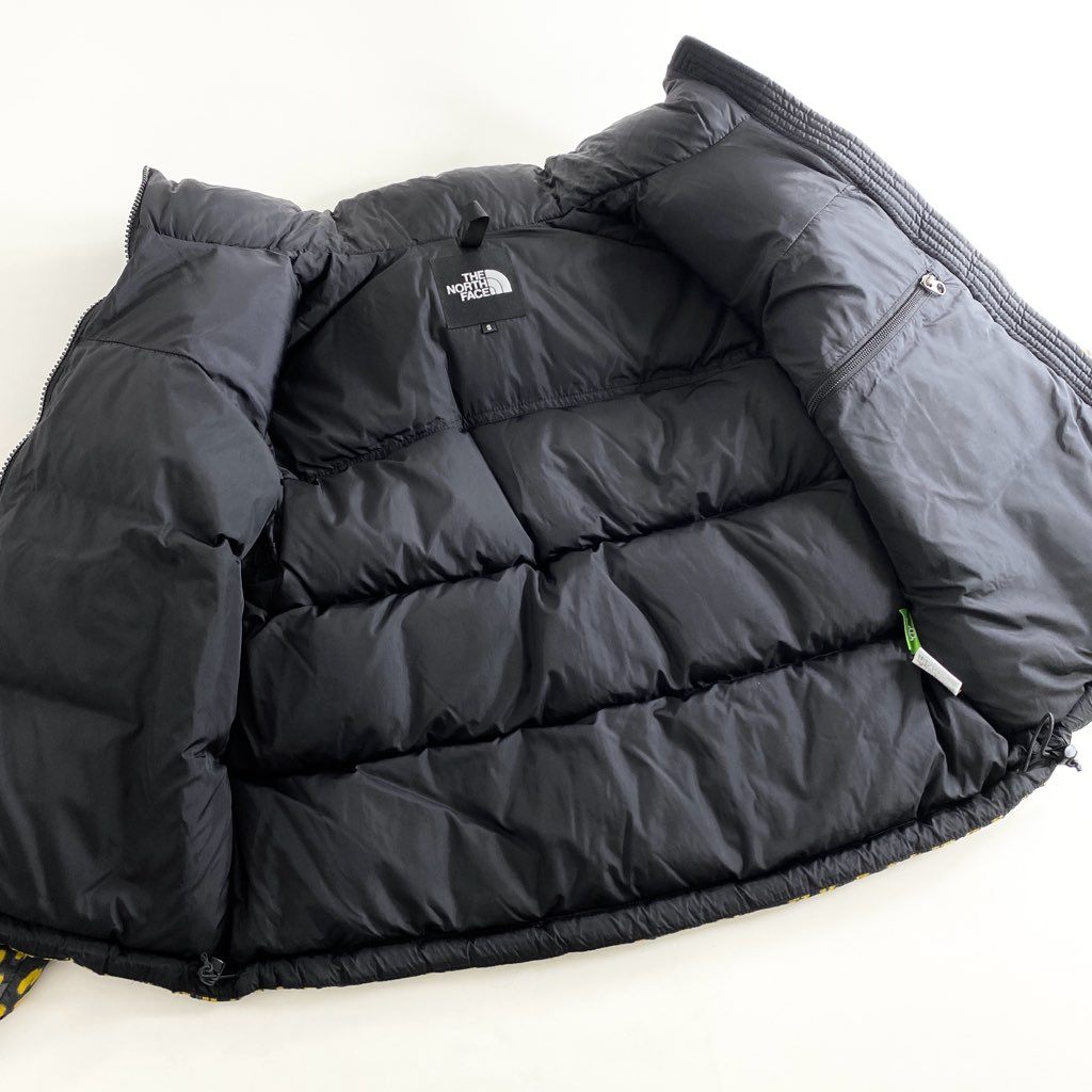74g3 《美品》 THE NORTH FACE ノースフェイス NDW92234 ノベルティ ショートヌプシ ダウンジャケット サイズS ブラック×イエロー レオパード ナイロン100% レディース