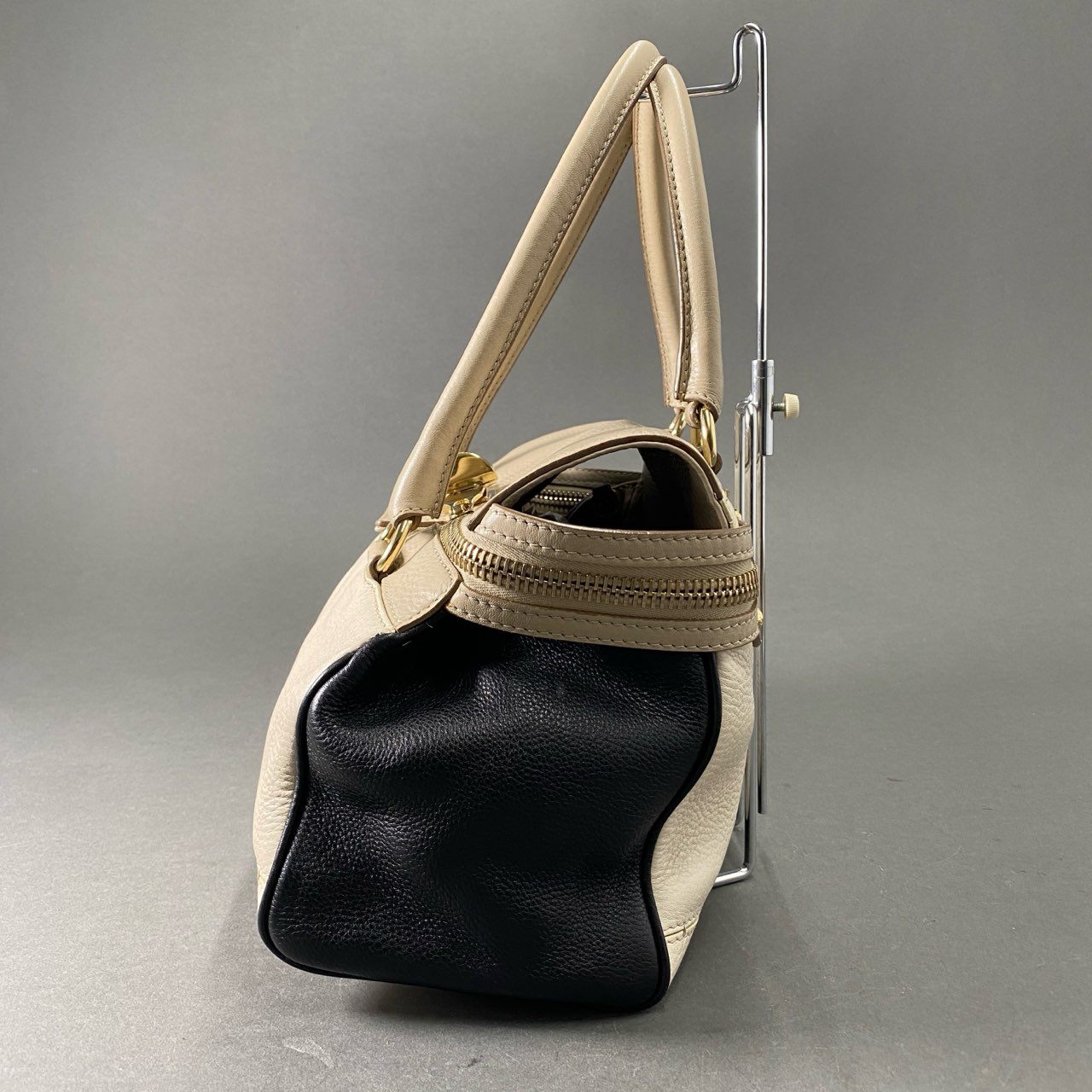 Ae19 MAX MARA マックスマーラ ツートン 2WAY ショルダーバッグ ハンドバッグ ベージュ ブラック レザー イタリア製