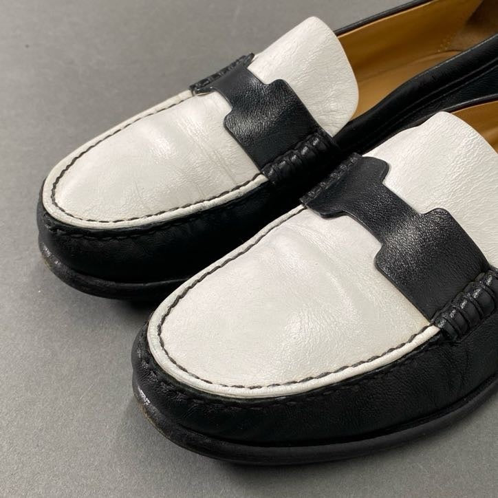 2h14 HERMES エルメス ケネディ レザーローファー 35 ホワイト ブラック Leather Loafer シューズ イタリア製 革靴