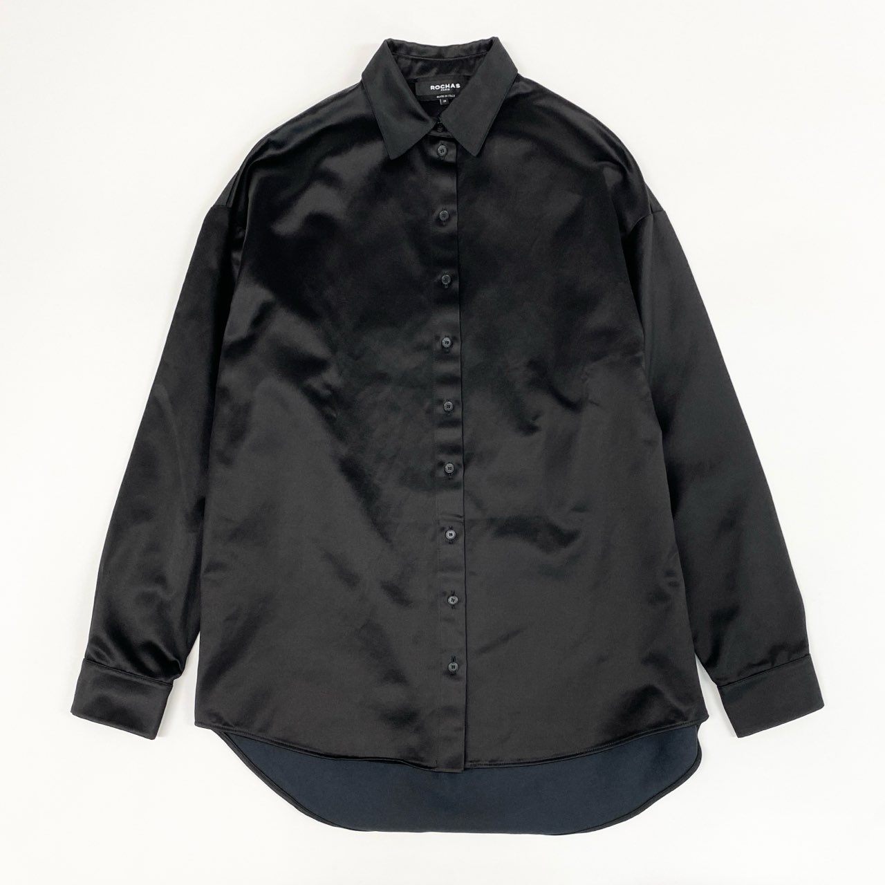 4c28 【美品】 ROCHAS ロシャス 厚手シャツ シャツジャケット 光沢◎ イタリア製 レーヨンシャツ ボタンシャツ 38 ブラック