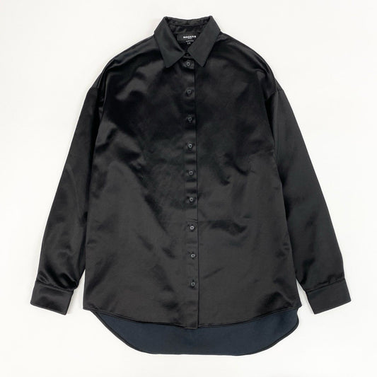 4c28 【美品】 ROCHAS ロシャス 厚手シャツ シャツジャケット 光沢◎ イタリア製 レーヨンシャツ ボタンシャツ 38 ブラック