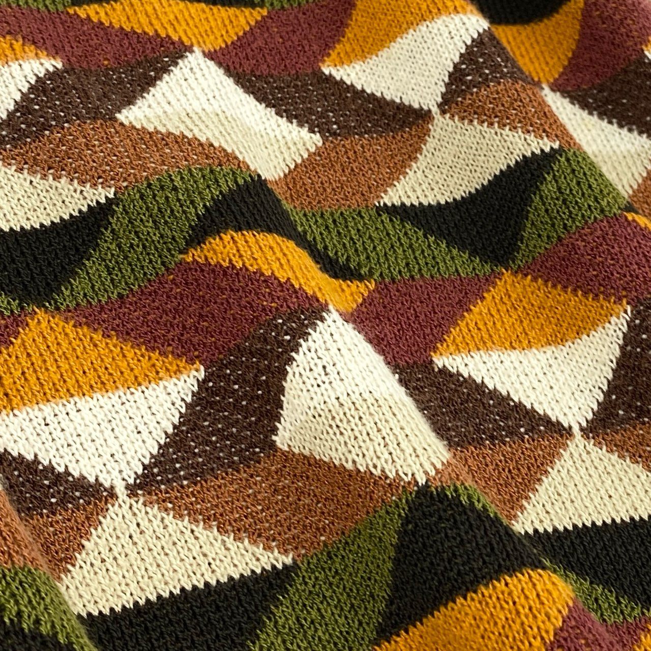 14f12 MISSONI ミッソーニ 幾何学 長袖 サマーニットポロシャツ M 茶系 プルオーバー イタリア製 紳士服