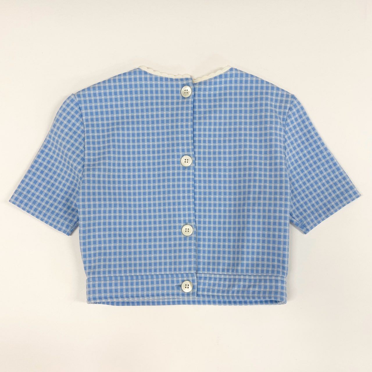 77f24 miu miu ミュウミュウ イタリア製 ギンガムチェック 半袖ニット トップス MJN172 XSサイズ ブルー レディース
