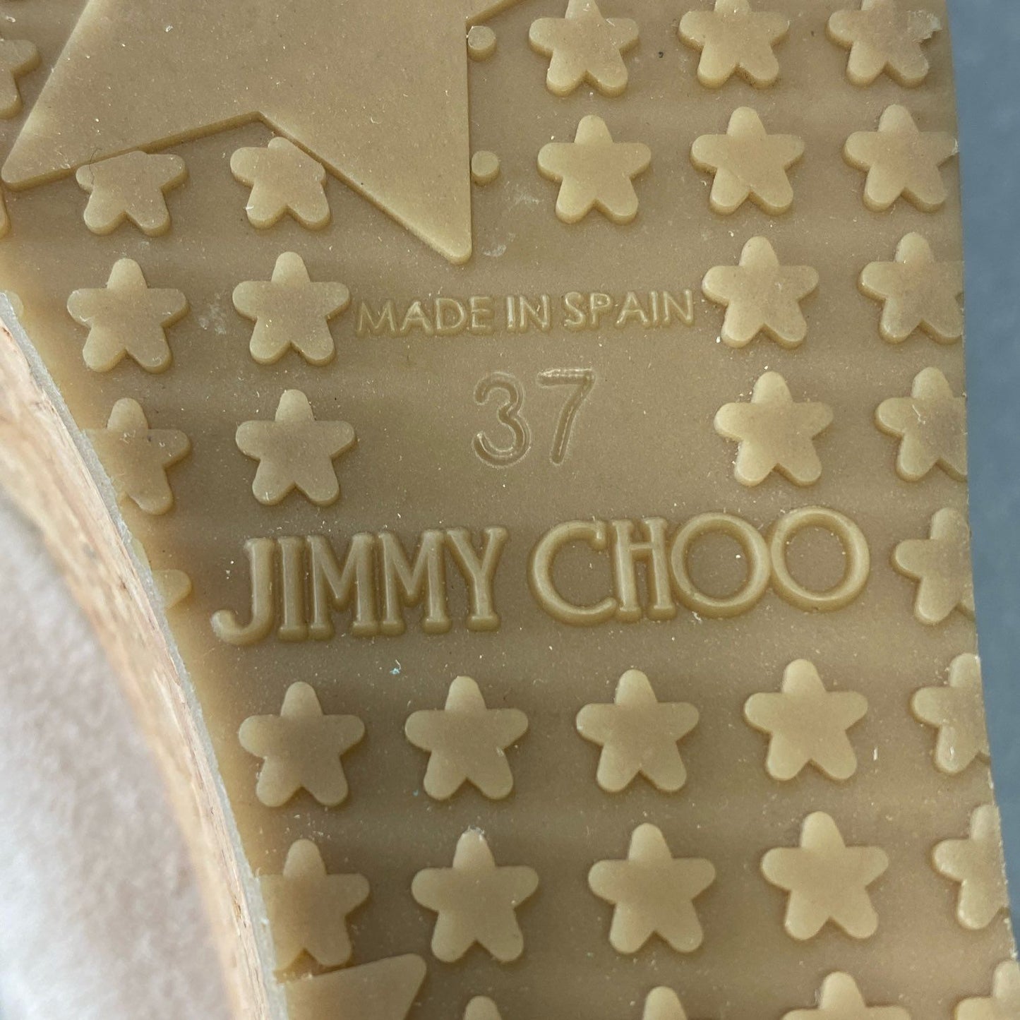 9g9 《美品》 JIMMY CHOO ジミーチュウ ウェッジソール スタースタッズサンダル 37 ベージュ スエードレザー 厚底 シューズ