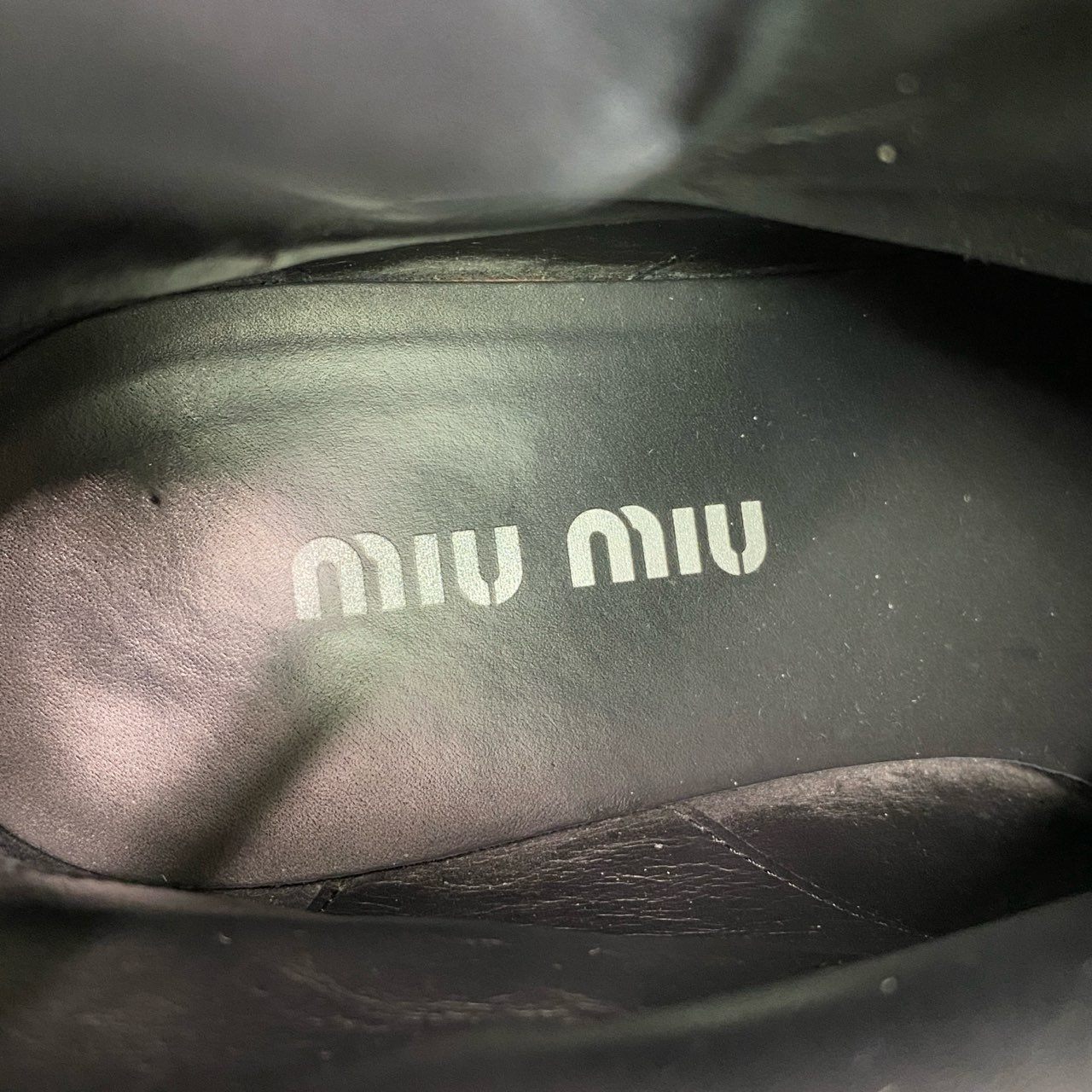 2c11 miu miu ミュウミュウ 24AW ヴィンテージ加工 レザーアンクルブーツ 38 ブラック レザー イタリア製 Y2K Japanese Label パンクロック