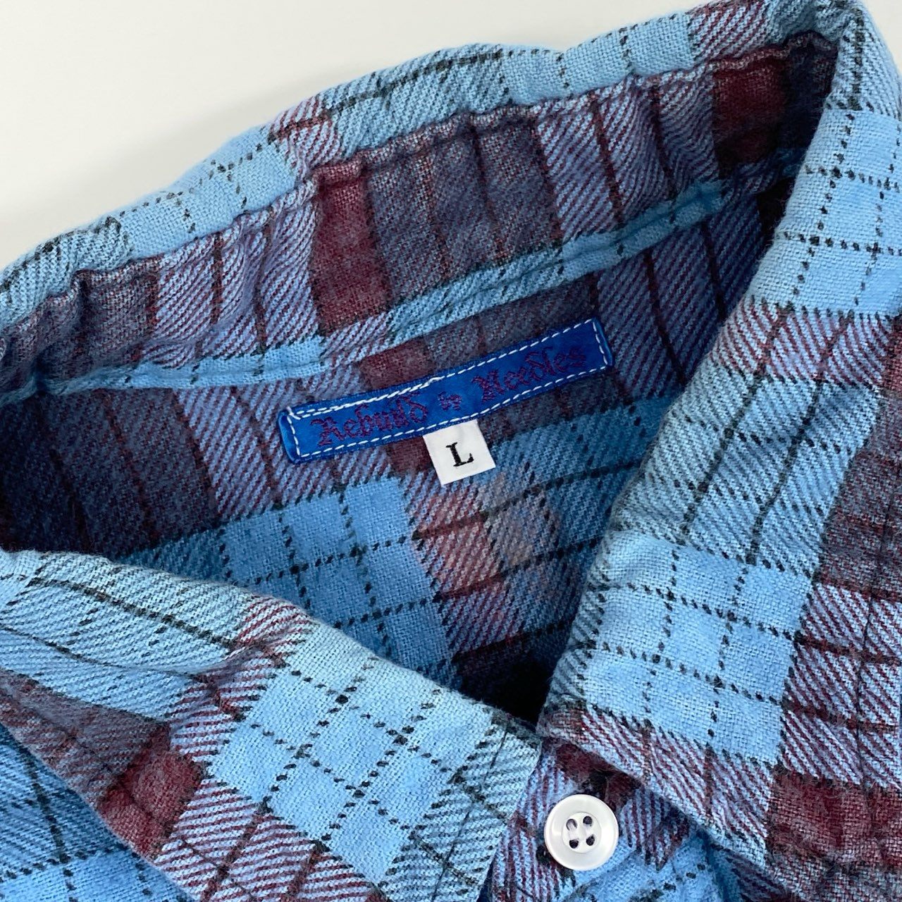 77j28 Rebuild by Needles リビルド バイ ニードルズ 再構築シャツ 長袖シャツ チェック  5-44-1 Lサイズ ブルー系 メンズu02t