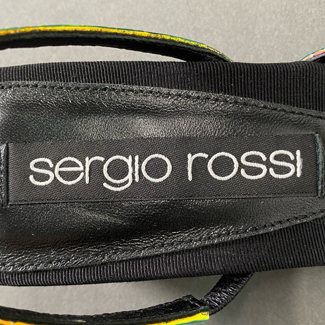 3d16 sergio rossi セルジオロッシ スクエアトゥ サンダル ローヒールサンダル 36 1/2 ブラック メタリック レディース 靴 夏