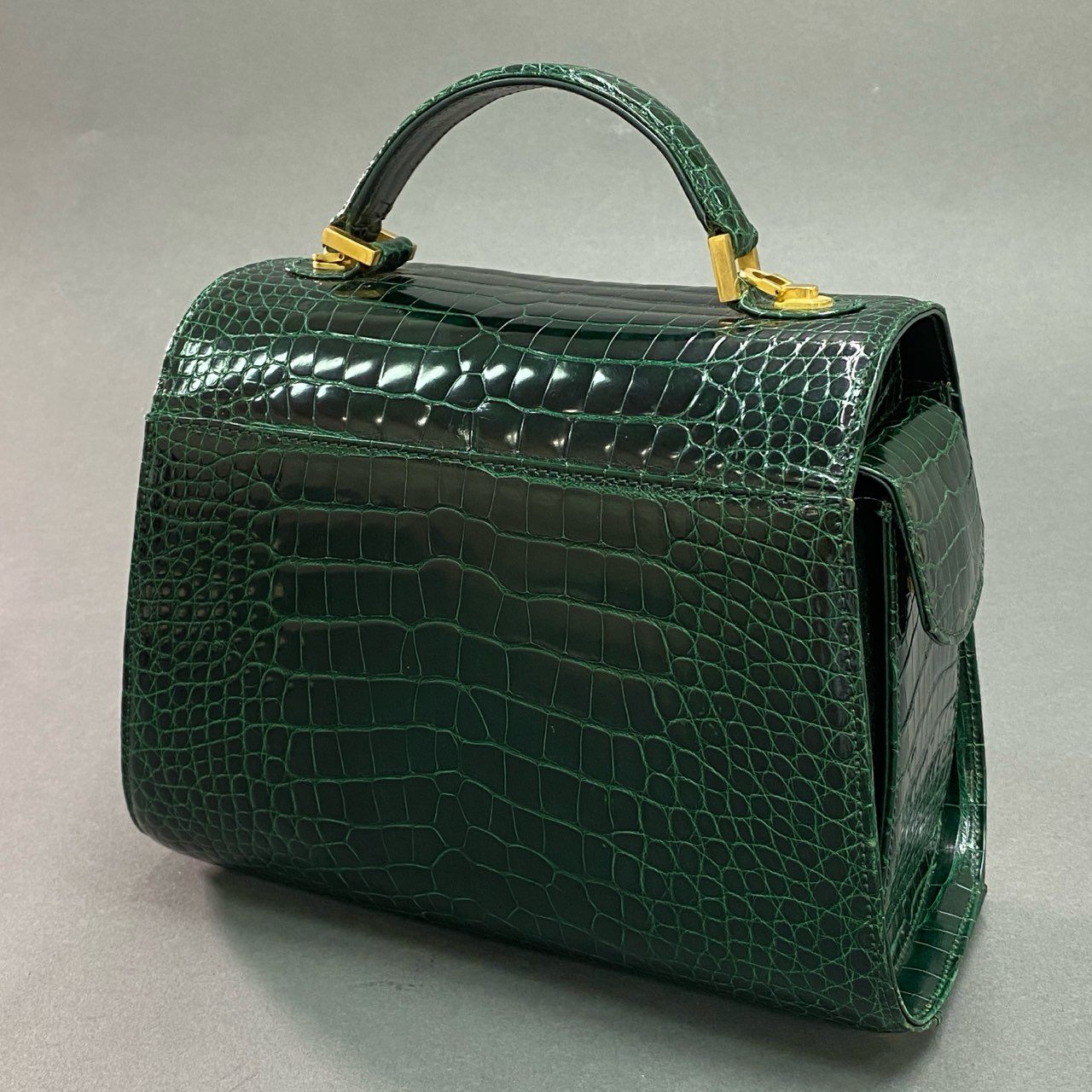 Af4 《美品》 本革 シャイニングクロコ クロコダイルレザー 2WAY ショルダーバッグ ハンドバッグ グリーン レディース 女性用 鞄 リアルクロコ グリーン クロコダイルレザー