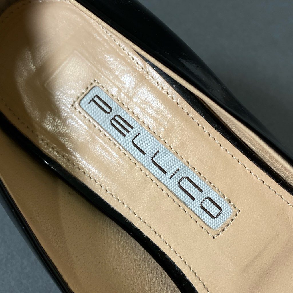 6f30 PELLICO ペリーコ オープントゥ パテントレザー パンプス 34 ブラック シューズ サンダル イタリア製
