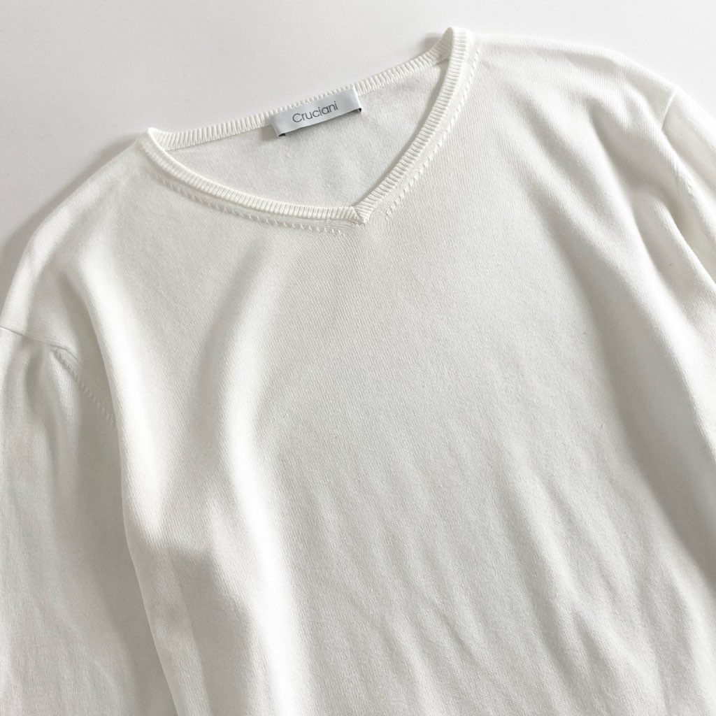 53e1 Cruciani クルチアーニ Vネック コットンニット セーター 48 ホワイト 綿100% トップス イタリア製 Knit Top