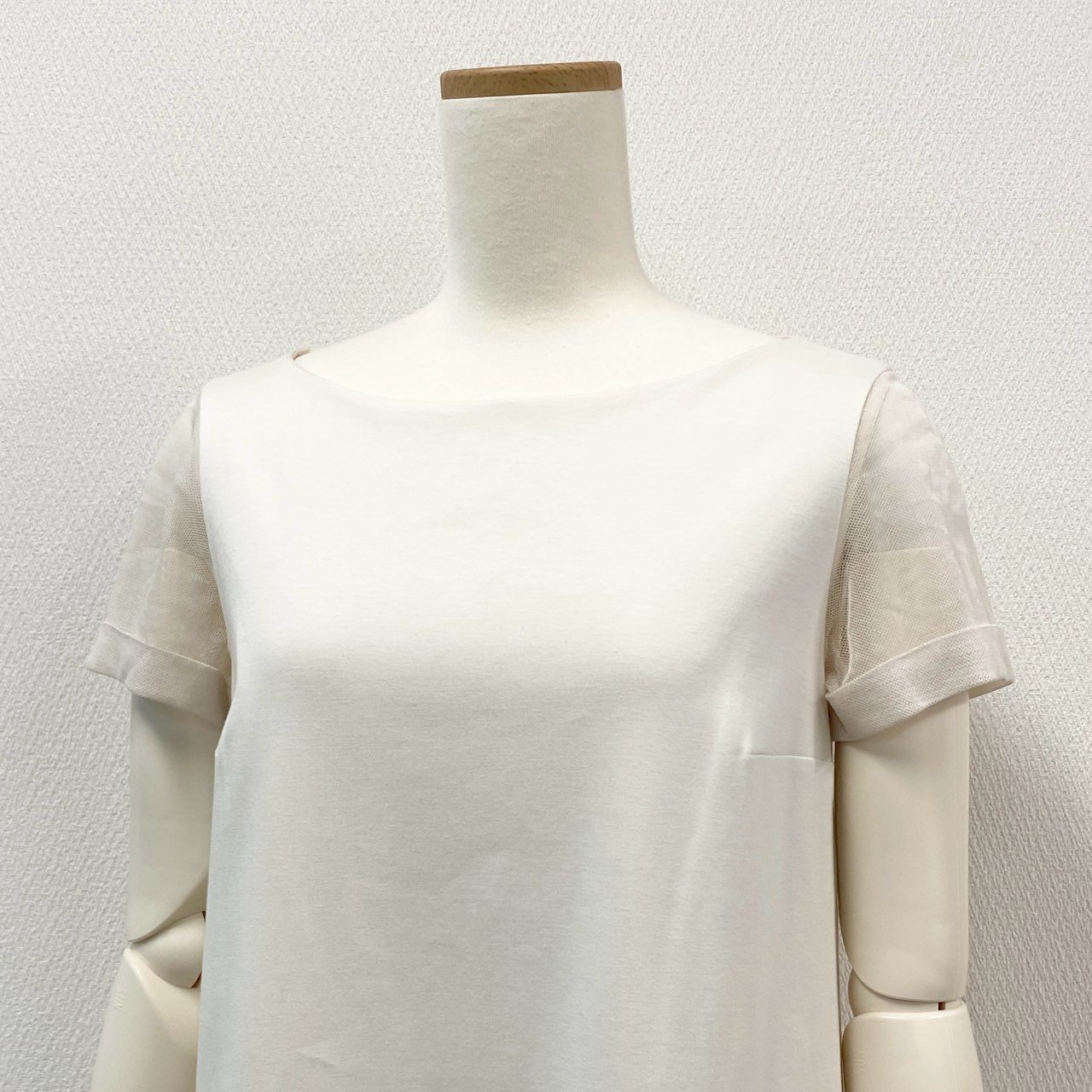 63i18 BRUNELLO CUCINELLI ブルネロクチネリ 半袖ワンピース ひざ丈ワンピース メッシュスリーブ M アイボリー系 レディースu02t