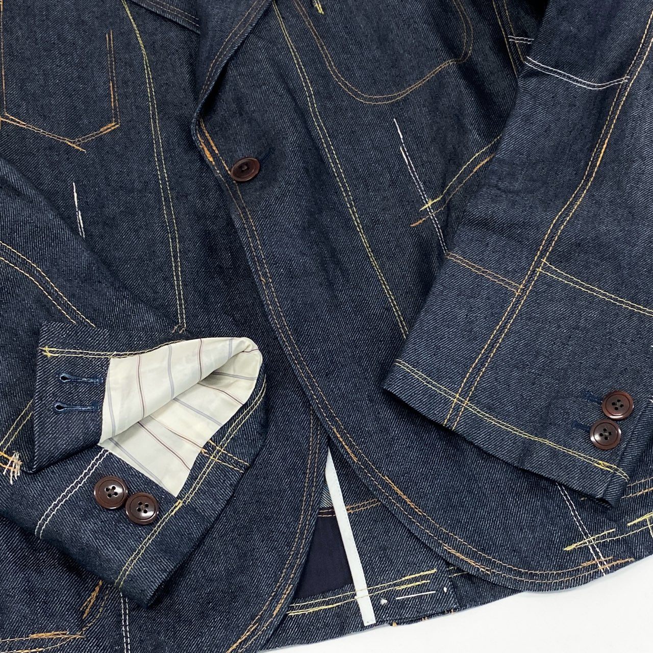 35i9 JUNYA WATANABE COMME des GARCONS MAN ジュンヤワタナベコムデギャルソンマン 日本製 リネンデニム 3Bジャケット エルボーステッチデザイン ピークドラペル WG-J027 Mサイズ インディゴブルー メンズk02i