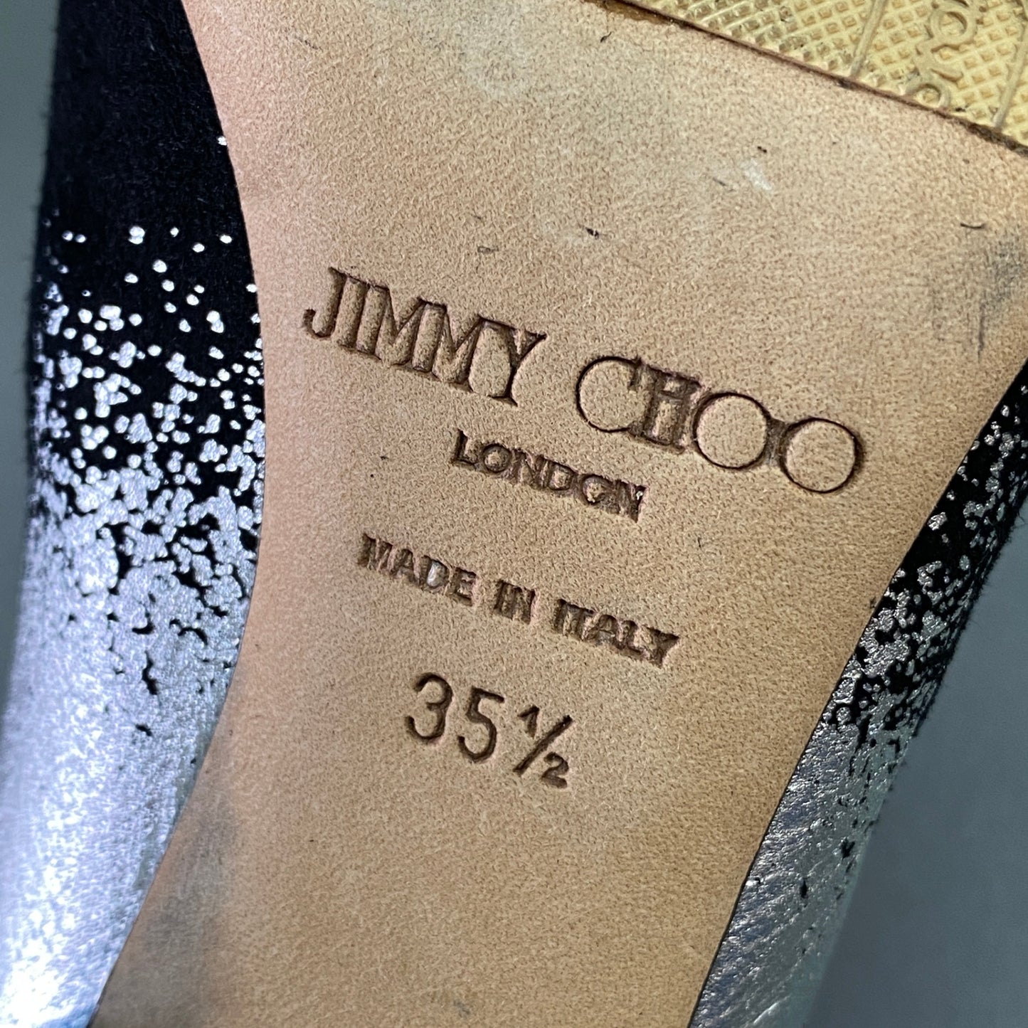 4l25 JIMMY CHOO ジミーチュウ グラデーション レザーパンプス 35 1/2 ブラック シルバー Leather イタリア製 シューズ