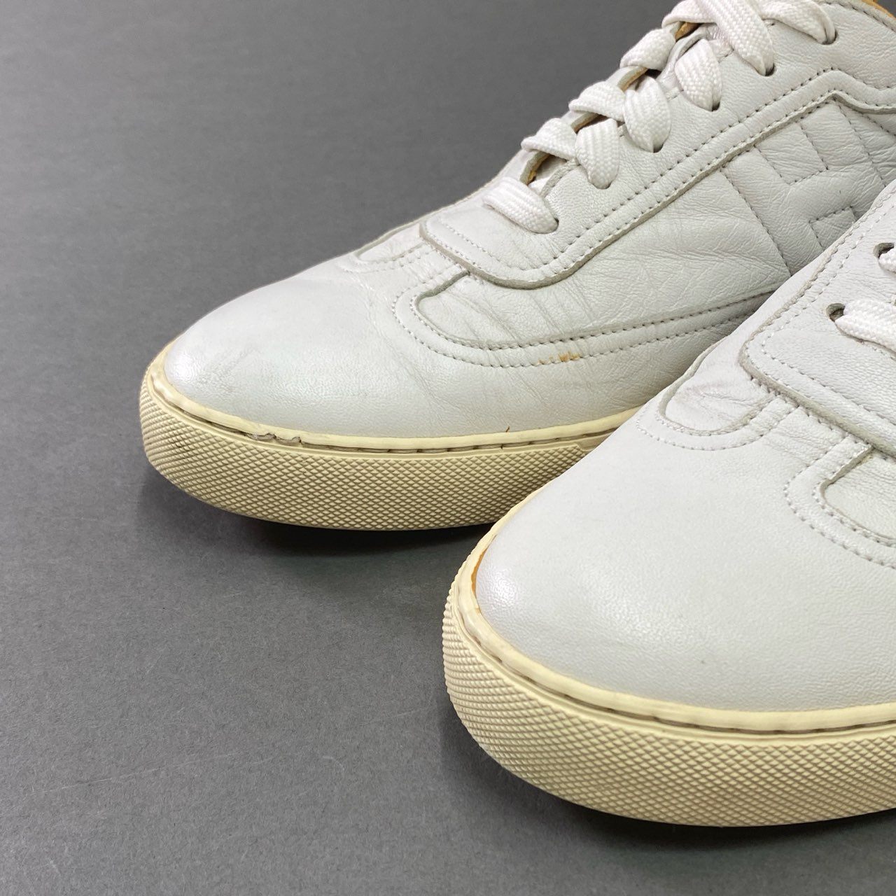 6b14 HERMES エルメス クイック Hロゴ レザースニーカー 42 ホワイト Leather シューズ イタリア製