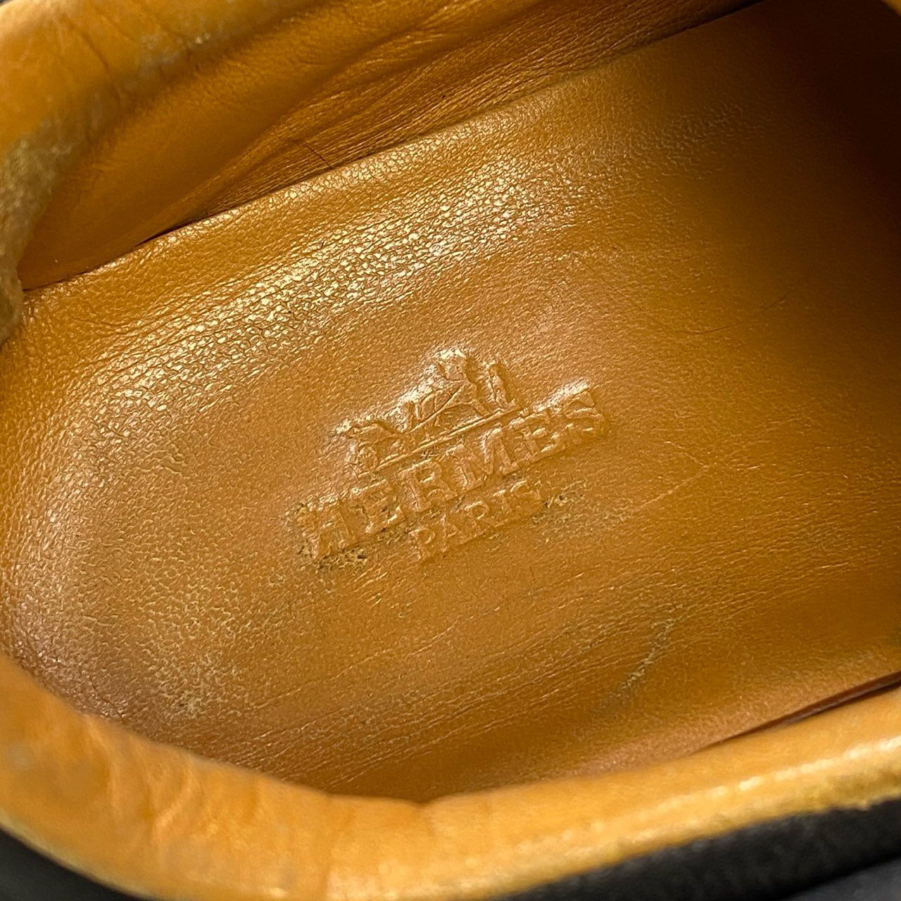 1h15 HERMES エルメス クイック レザーローカットスニーカー 38 ブラック Leather Hロゴ シューズ 女性靴t18r