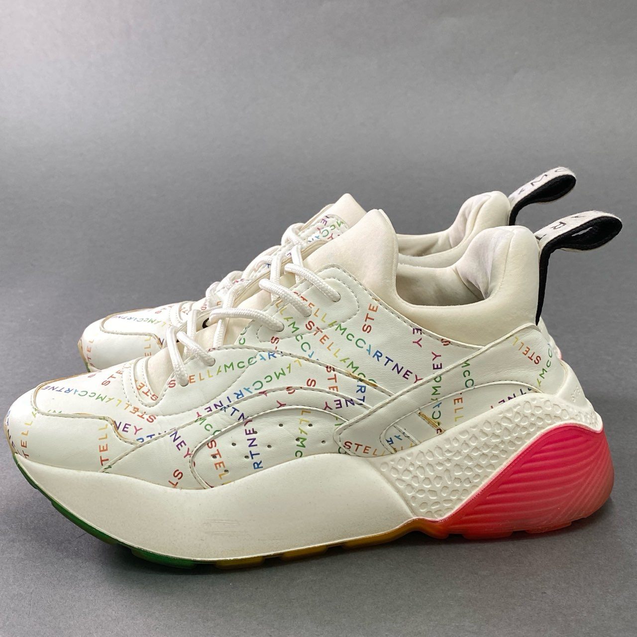 4d21 STELLA McCARTNEY ステラマッカートニー レインボーロゴ レースアップスニーカー 36 ホワイト レザー シューズ 箱付き