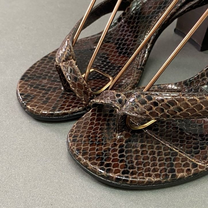 6l22 BOTTEGA VENETA ボッテガ ヴェネタ パイソンレザー スネークストラップサンダル 35 1/2 ブラウン Leather イタリア製 シューズ