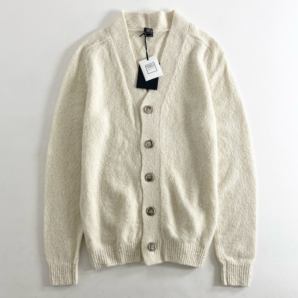 83h27 《未使用》 イタリア製 FEDELI フェデリ カシミア100% ロゴボタン ロングスリーブ ニット セーター カーディガン サイズ44 クリーム カシミヤ100% メンズ