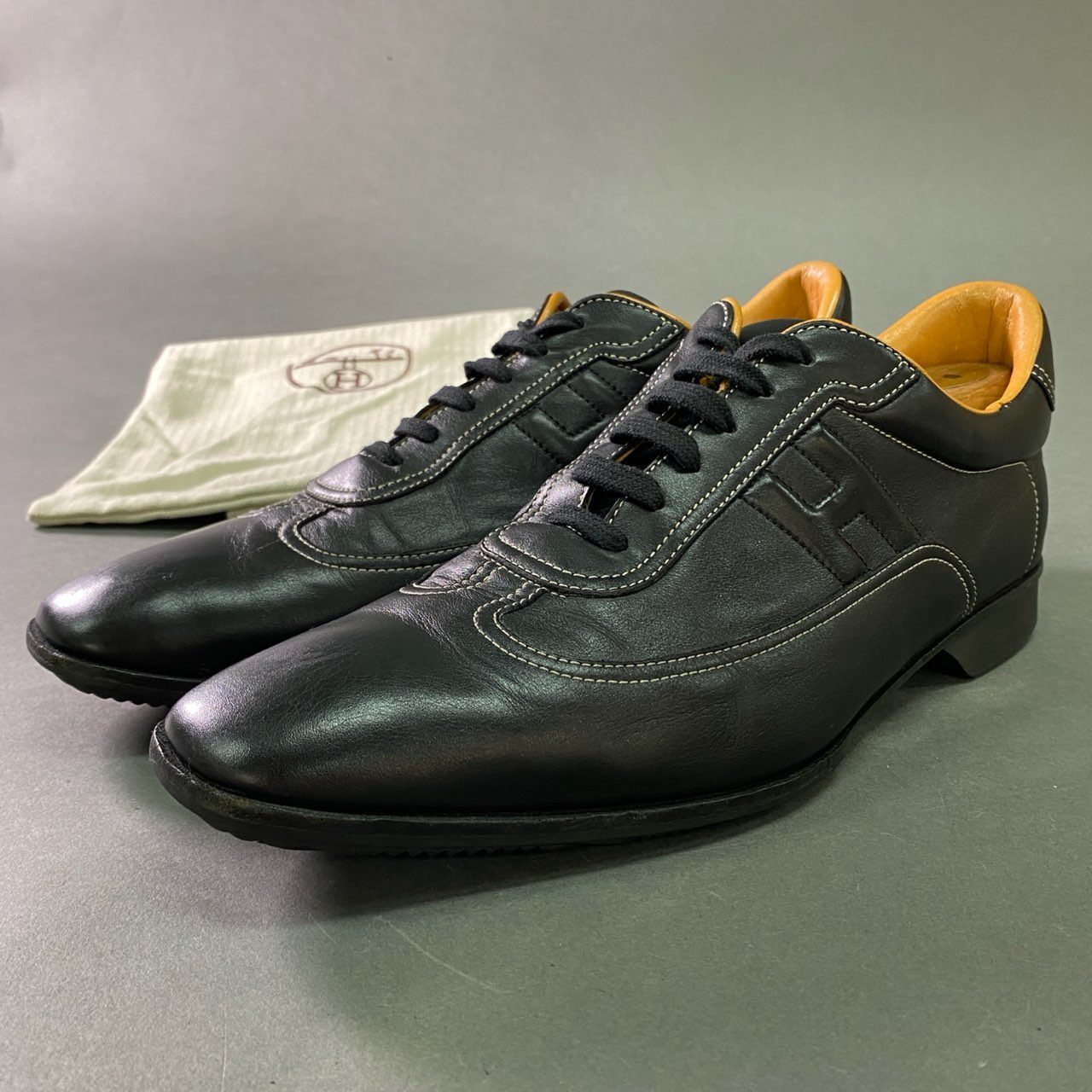 6b7 HERMES エルメス クイック レザースニーカー 43 1/2 ブラック Leather シューズ イタリア製