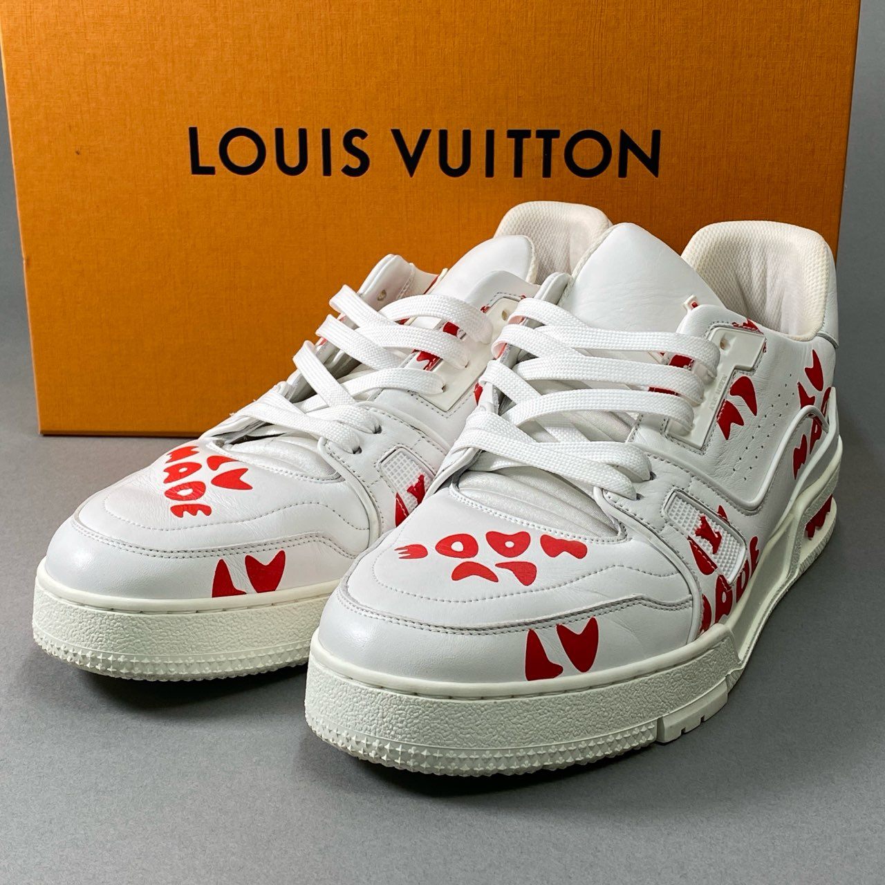 1i4 《美品》 LOUIS VUITTON ルイヴィトン × NIGO LV トレイナー ライン スニーカー 7 ホワイト レッド シューズ 紳士靴t18r
