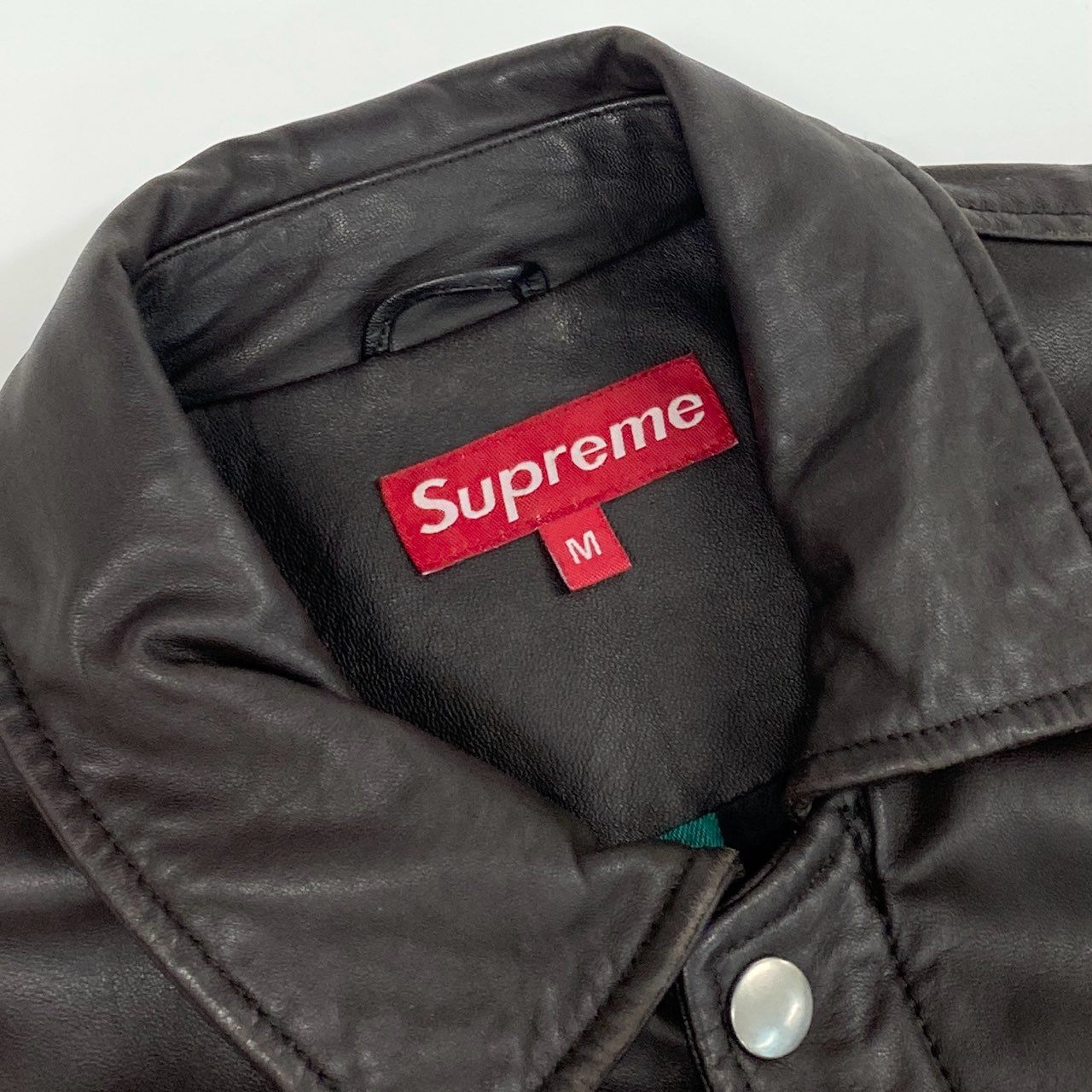 21f17 SUPREME シュプリーム 07AW Leather Bomber Jacket レザーボンバージャケット ブルゾン 裏地チェック OLD VINTAGE ヴィンテージ M ブラウン 本革