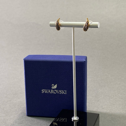 f6 Swarovski スワロフスキー ラインストーン ピアス フェザーモチーフ アクセサリー ジュエリー クリスタル ゴールド ブラック