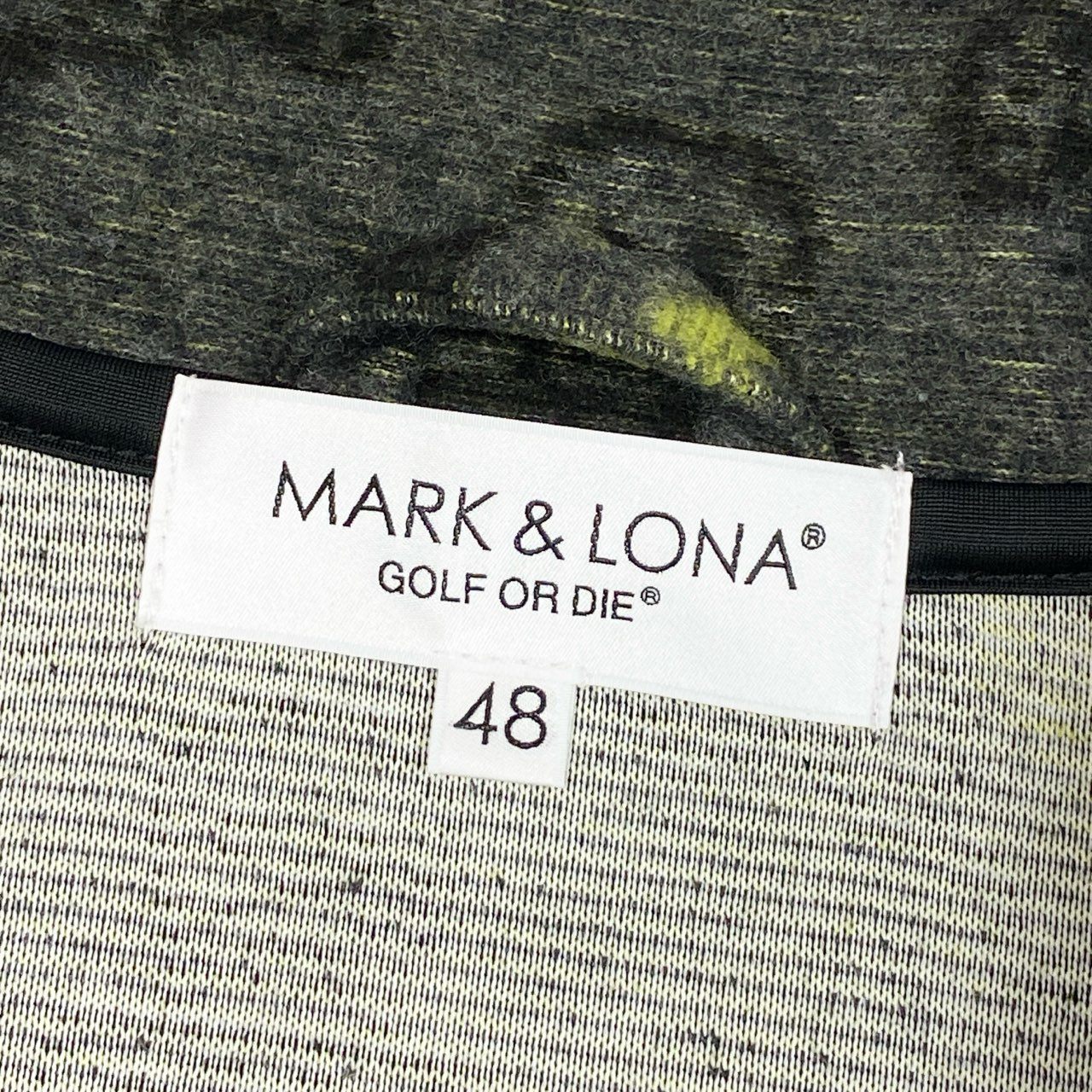 14j3 《美品》MARK&LONA マークアンドロナ ダブルジップ ニットジャケット ゴルフウェア 総柄 MLM-2C-AD06 48サイズ グレー イエロー メンズo07t