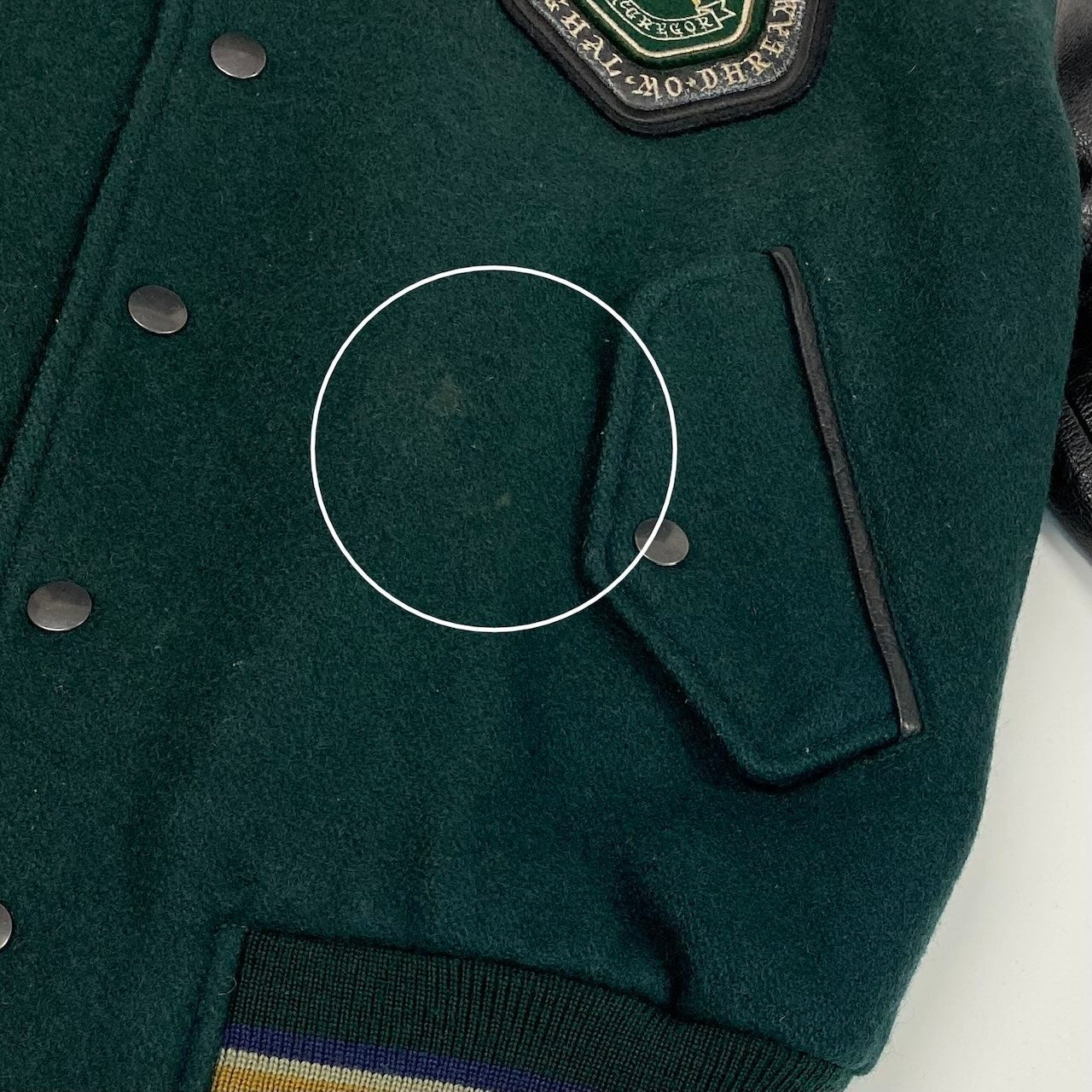 23e14 クリケット刺繍 レザー切替スタジャン サイズXL相当 グリーン ブラック Vintage ヴィンテージt18r